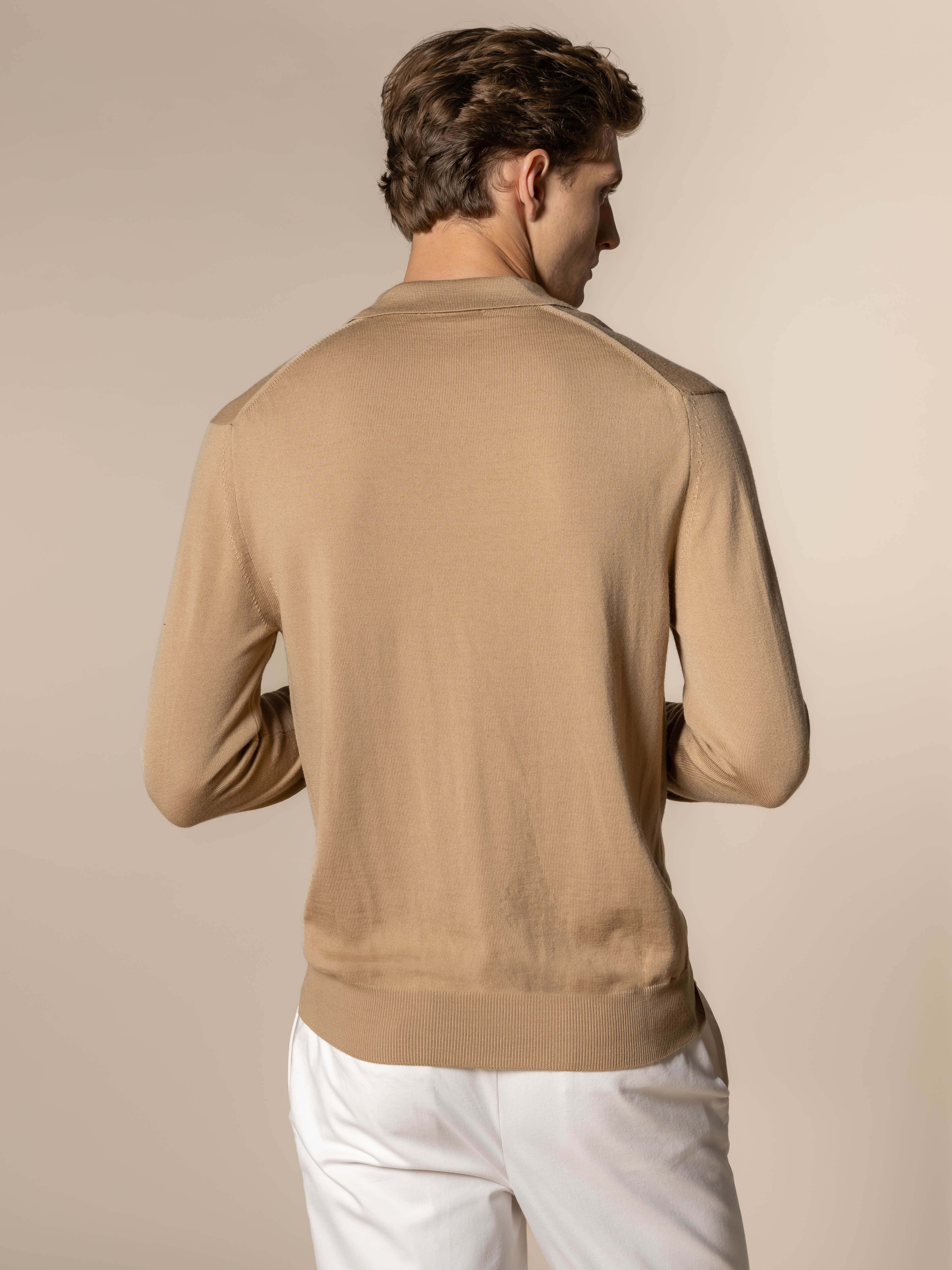 Extrafine Merino Buttonless Polo Beige