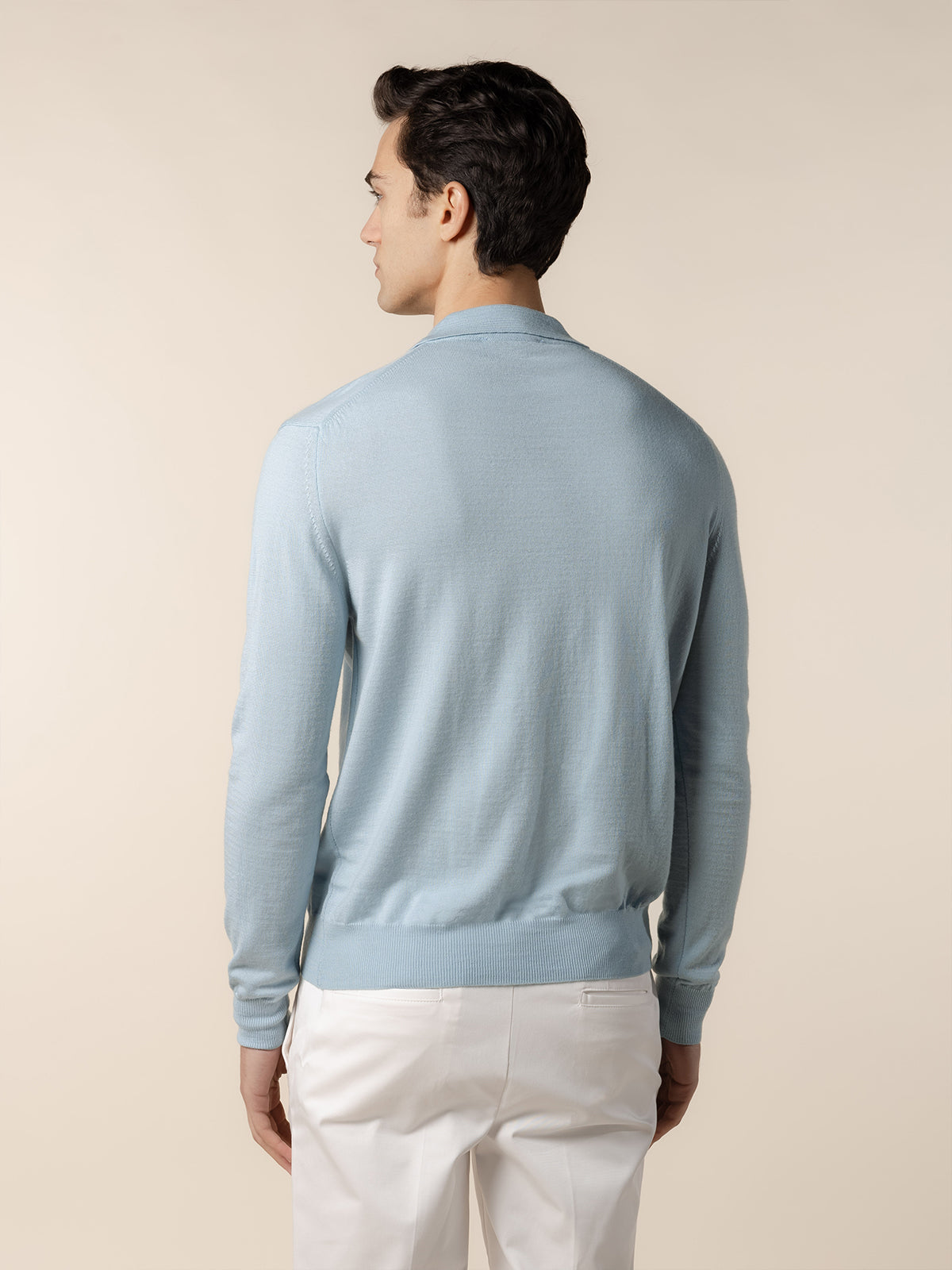 Extrafine Merino Buttonless Polo Cool Blue