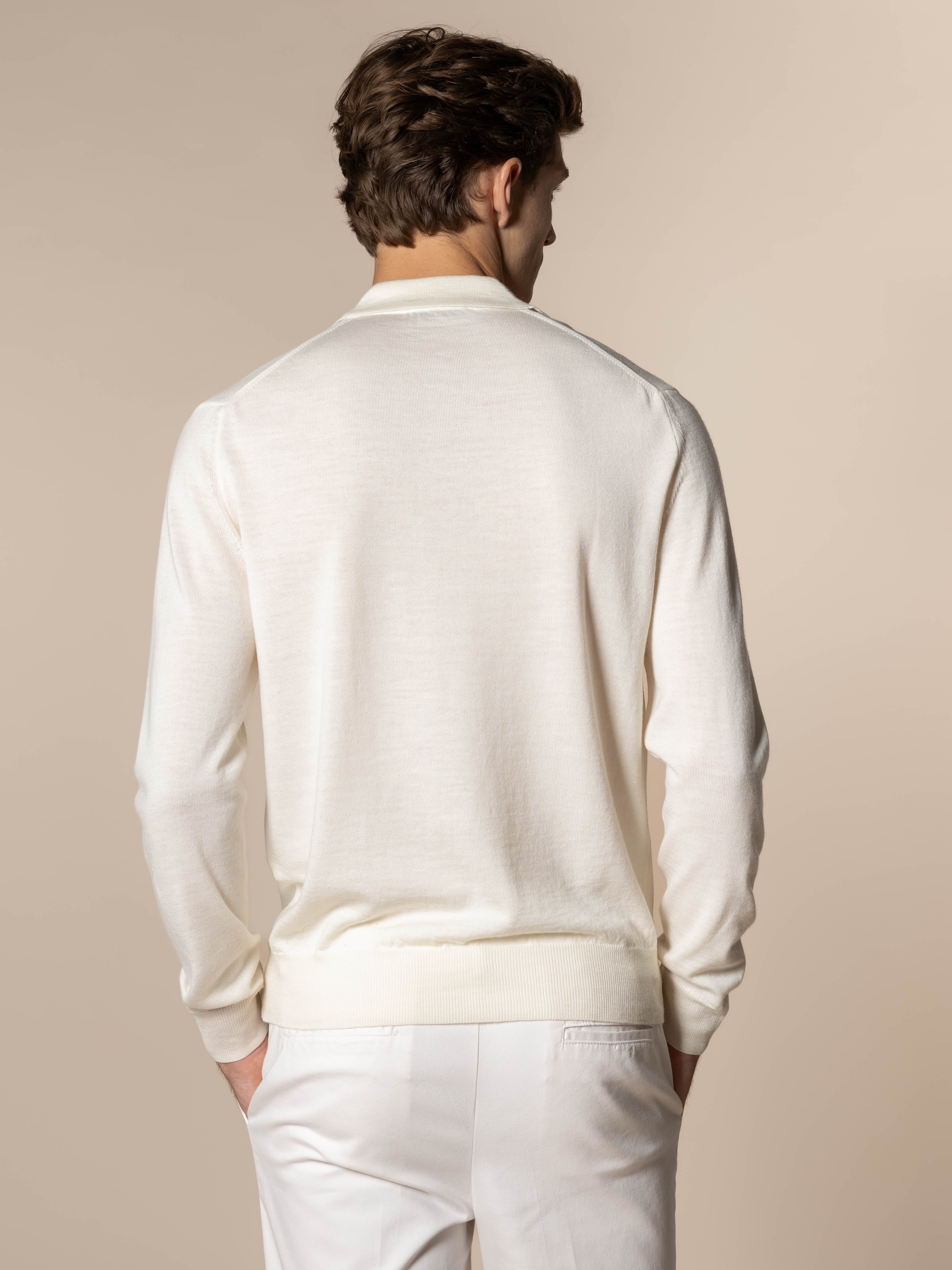 Extrafine Merino Buttonless Polo Ivory