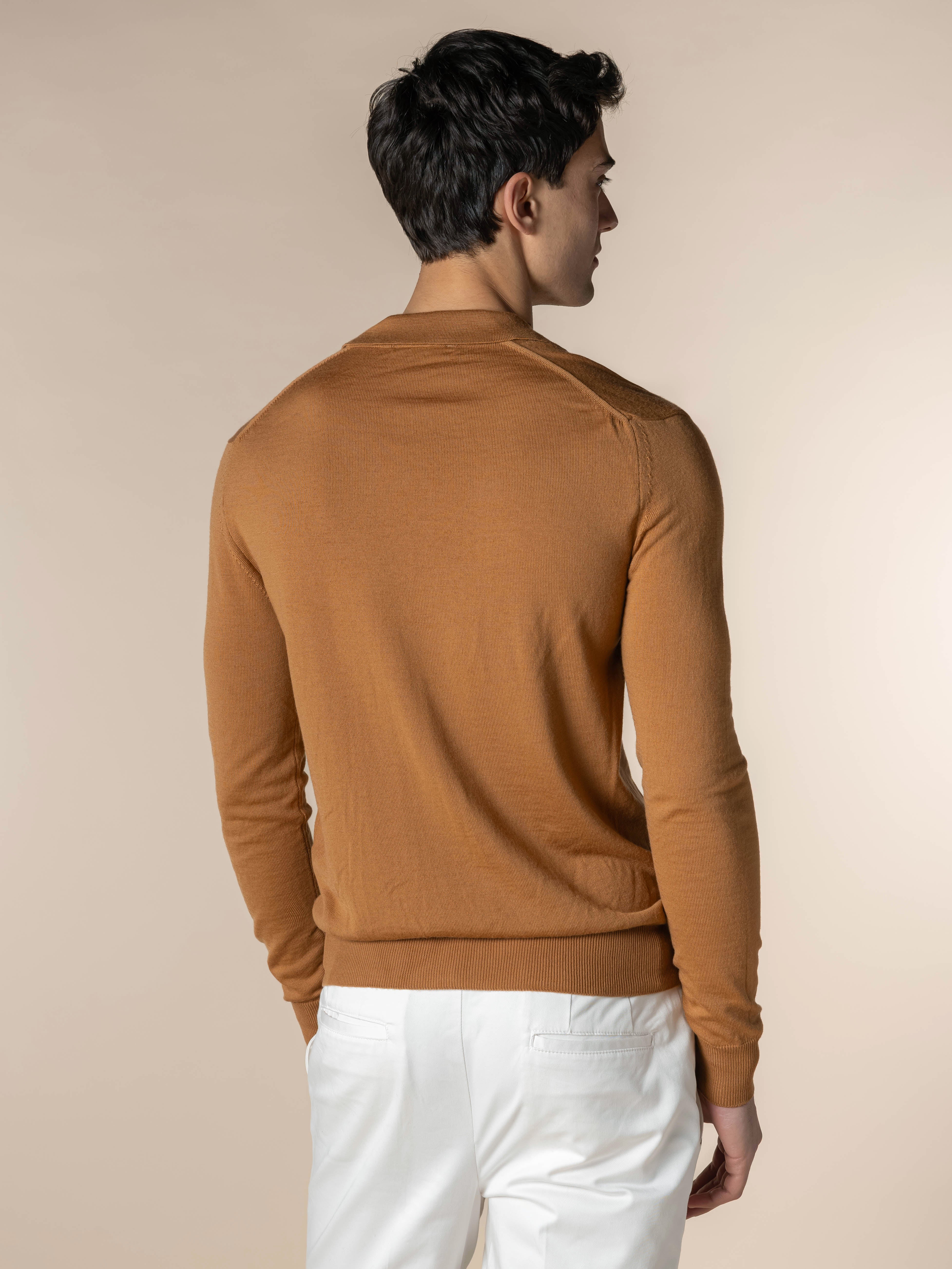 Extrafine Merino Buttonless Polo Rust