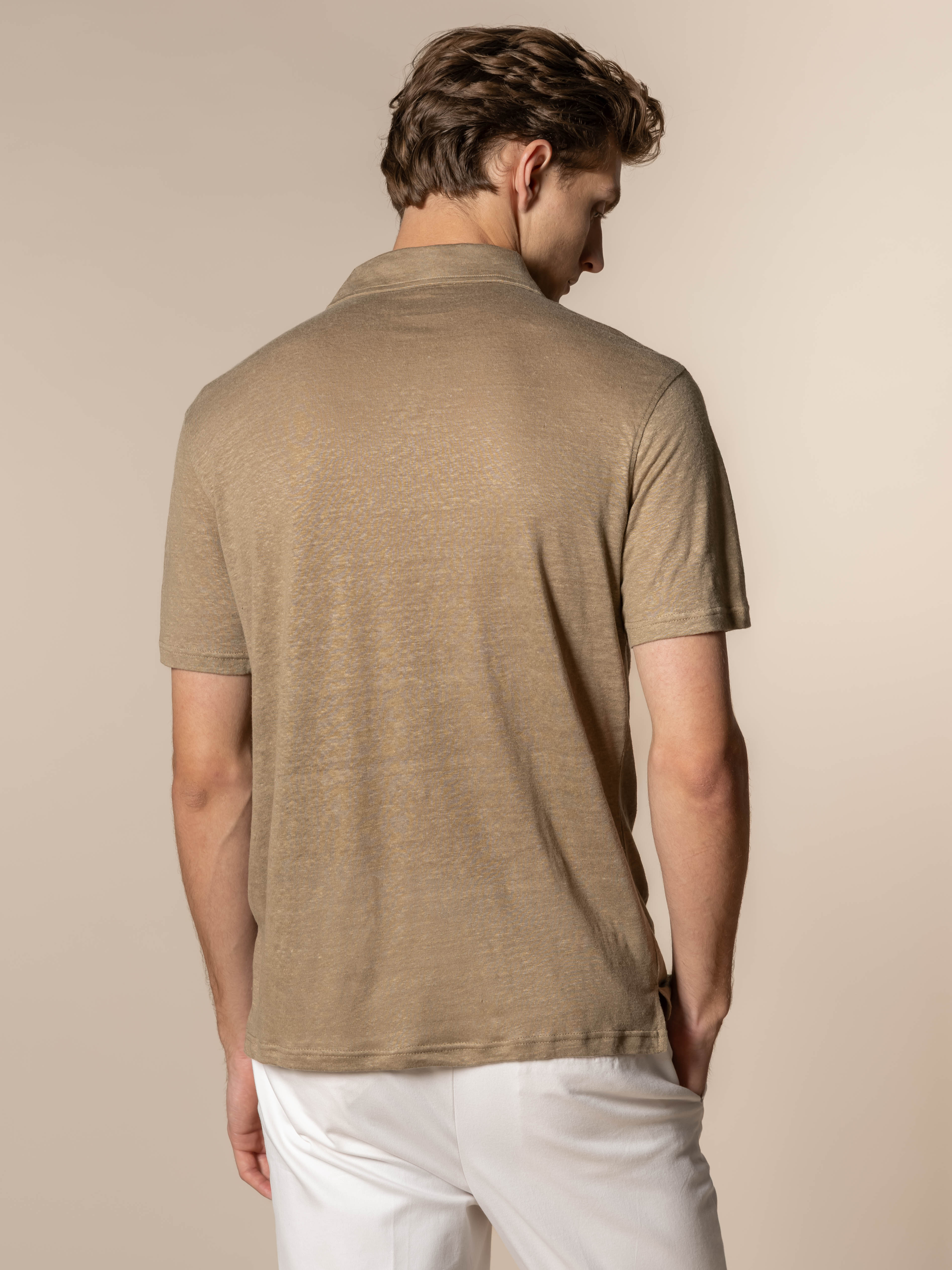 Dark Taupe Linen Polo Shirt