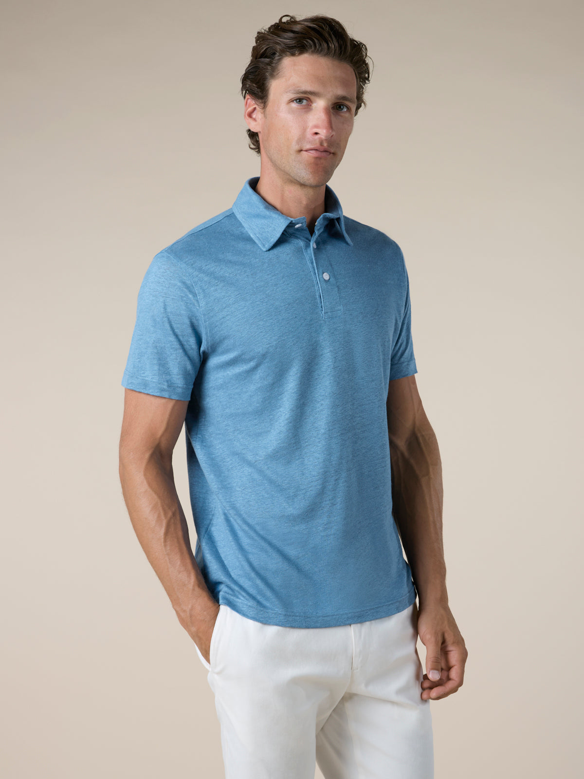 Sapphire Blue Linen Polo Shirt