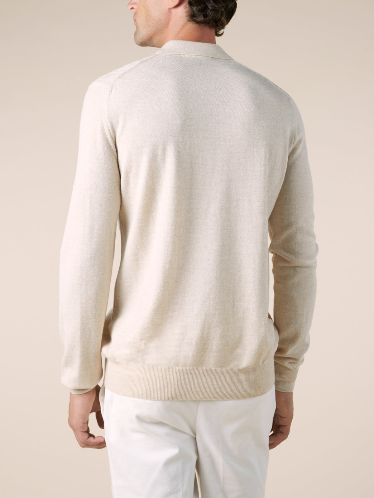 Ribbed Zipper Polo Light Beige
