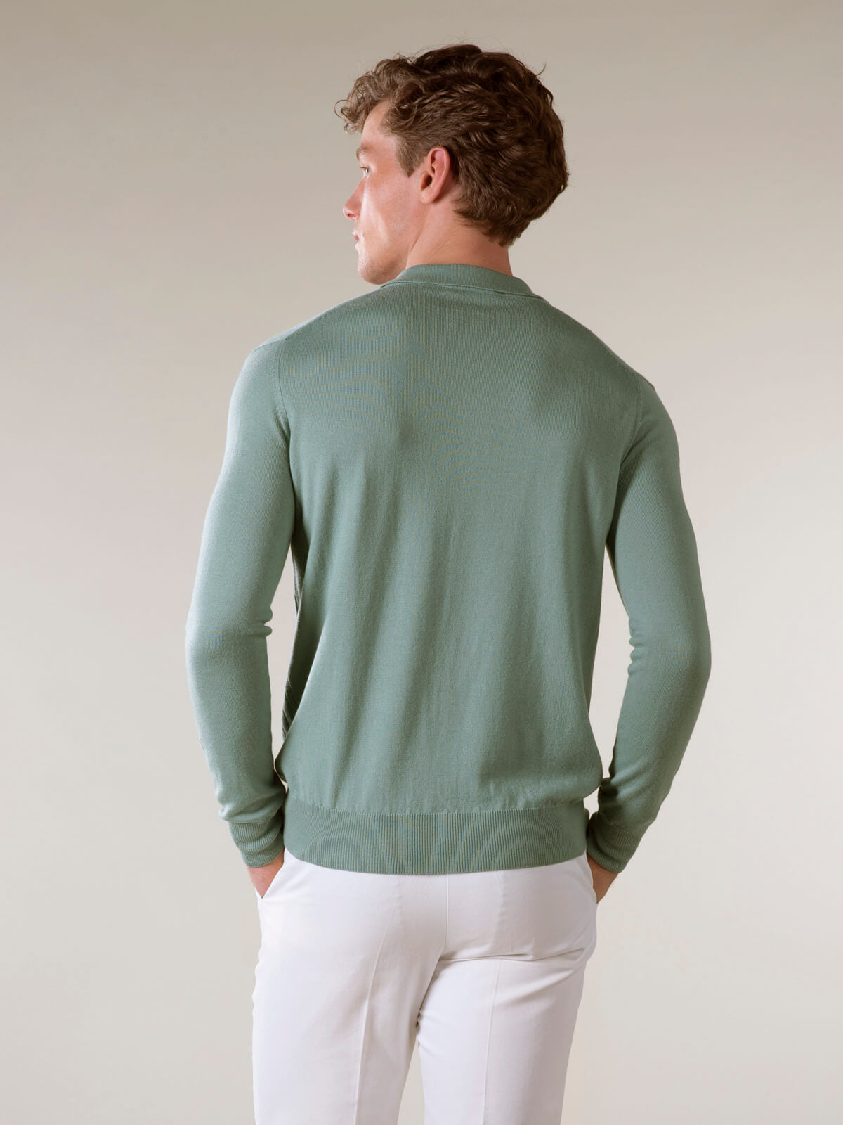 Ribbed Zipper Polo Light Green