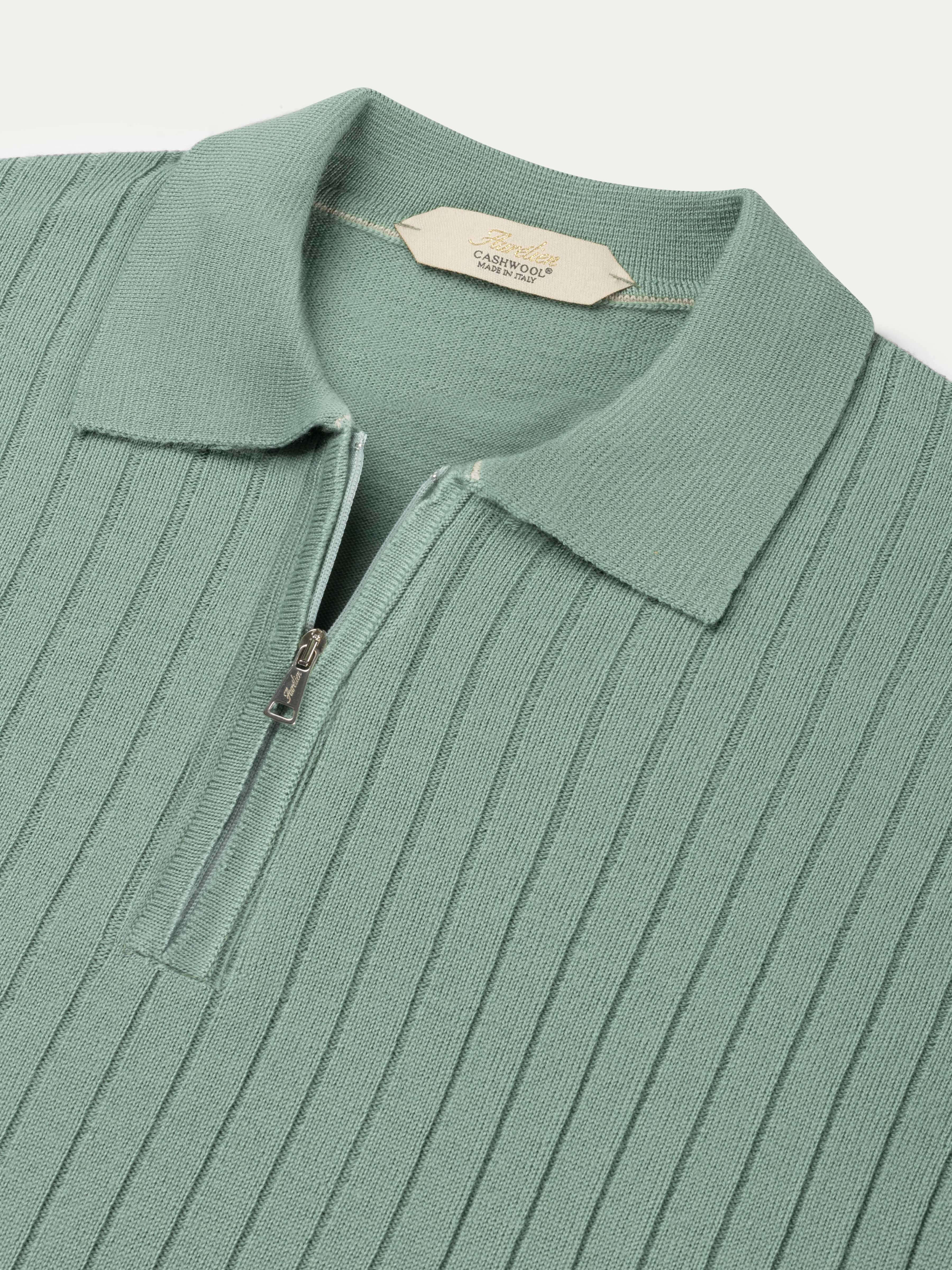 Ribbed Zipper Polo Light Green