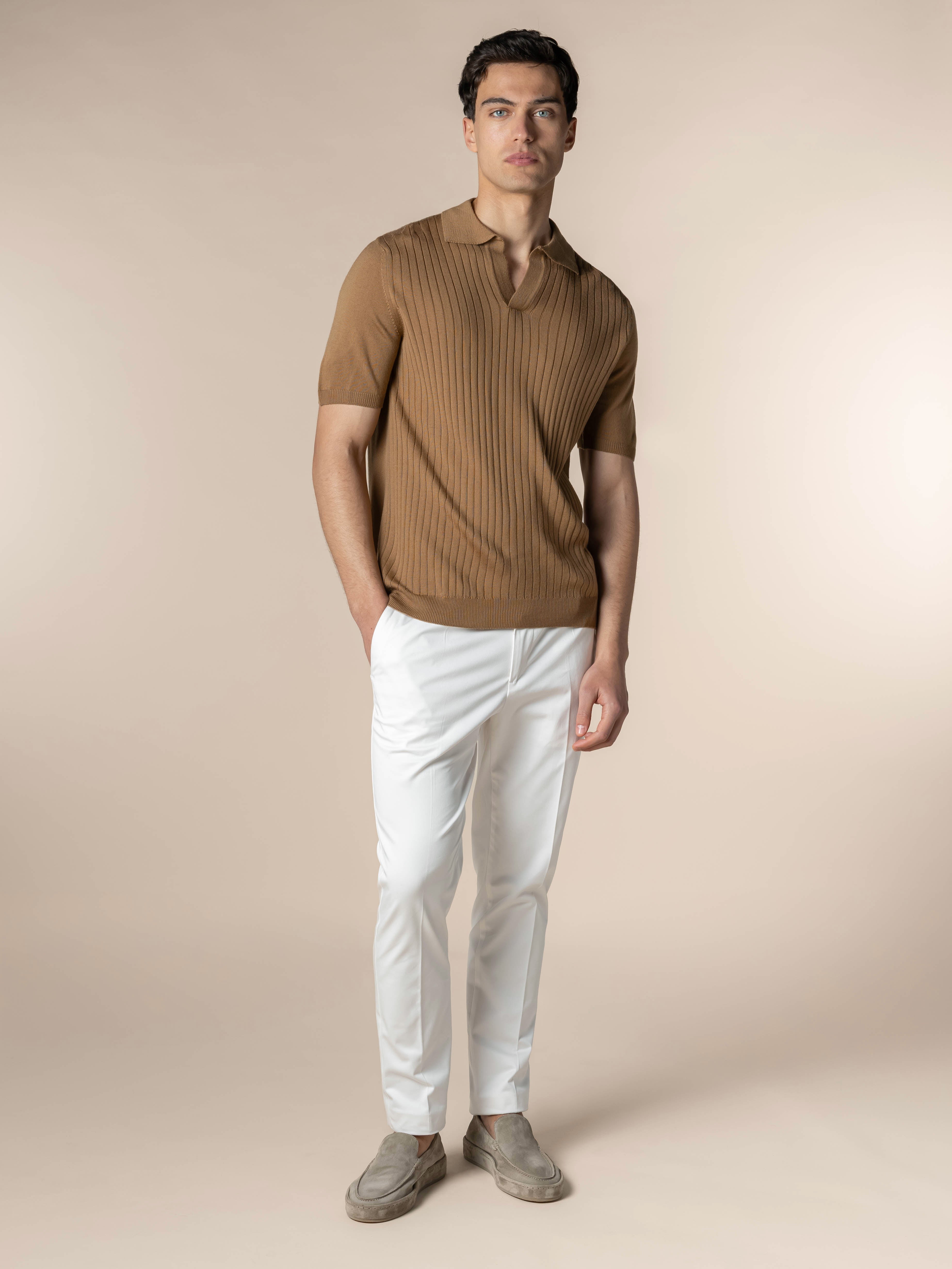 Shortsleeve Buttonless Ribbed Polo Caramel