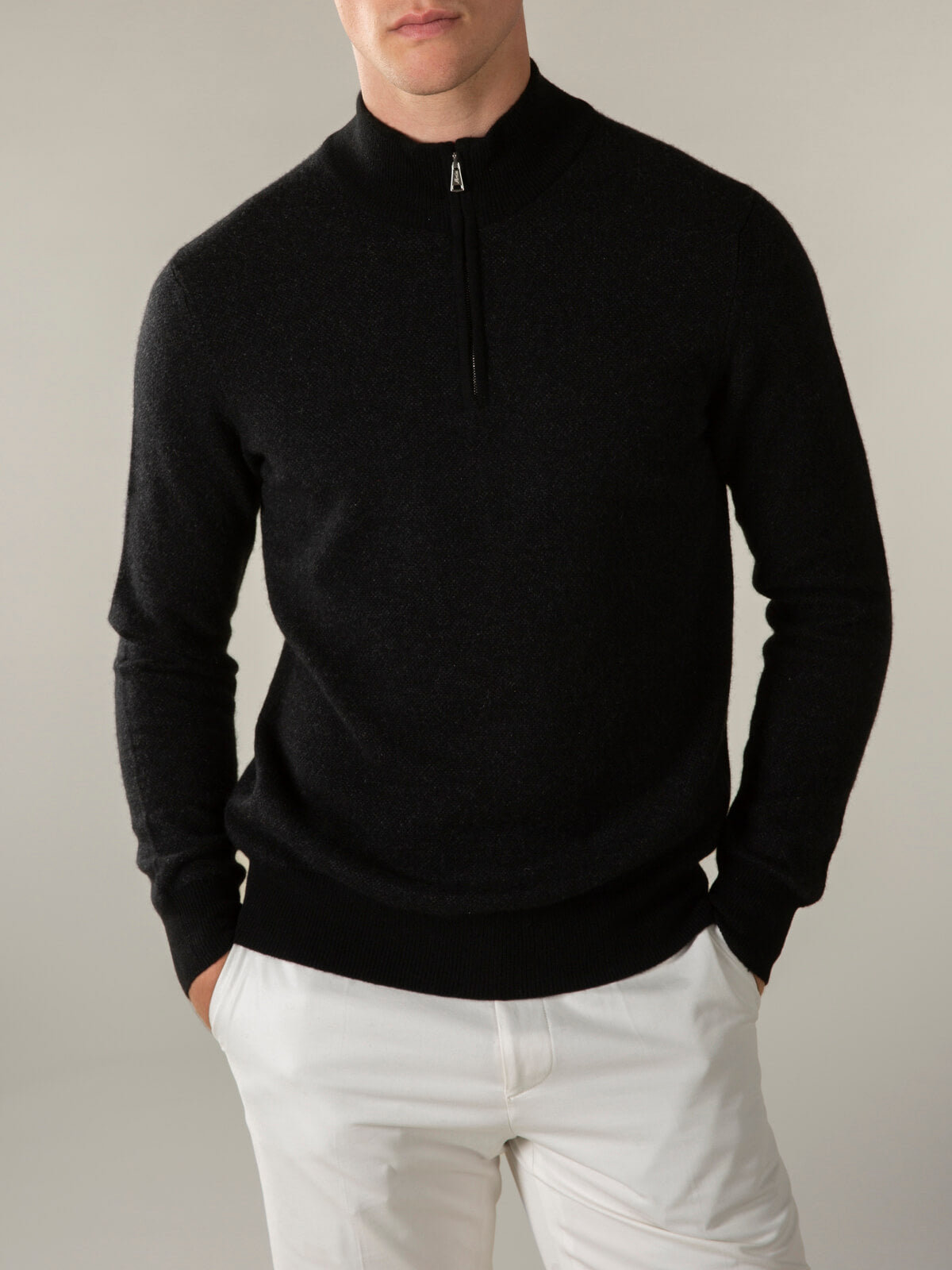Black Jaquard Zipper Sweater
