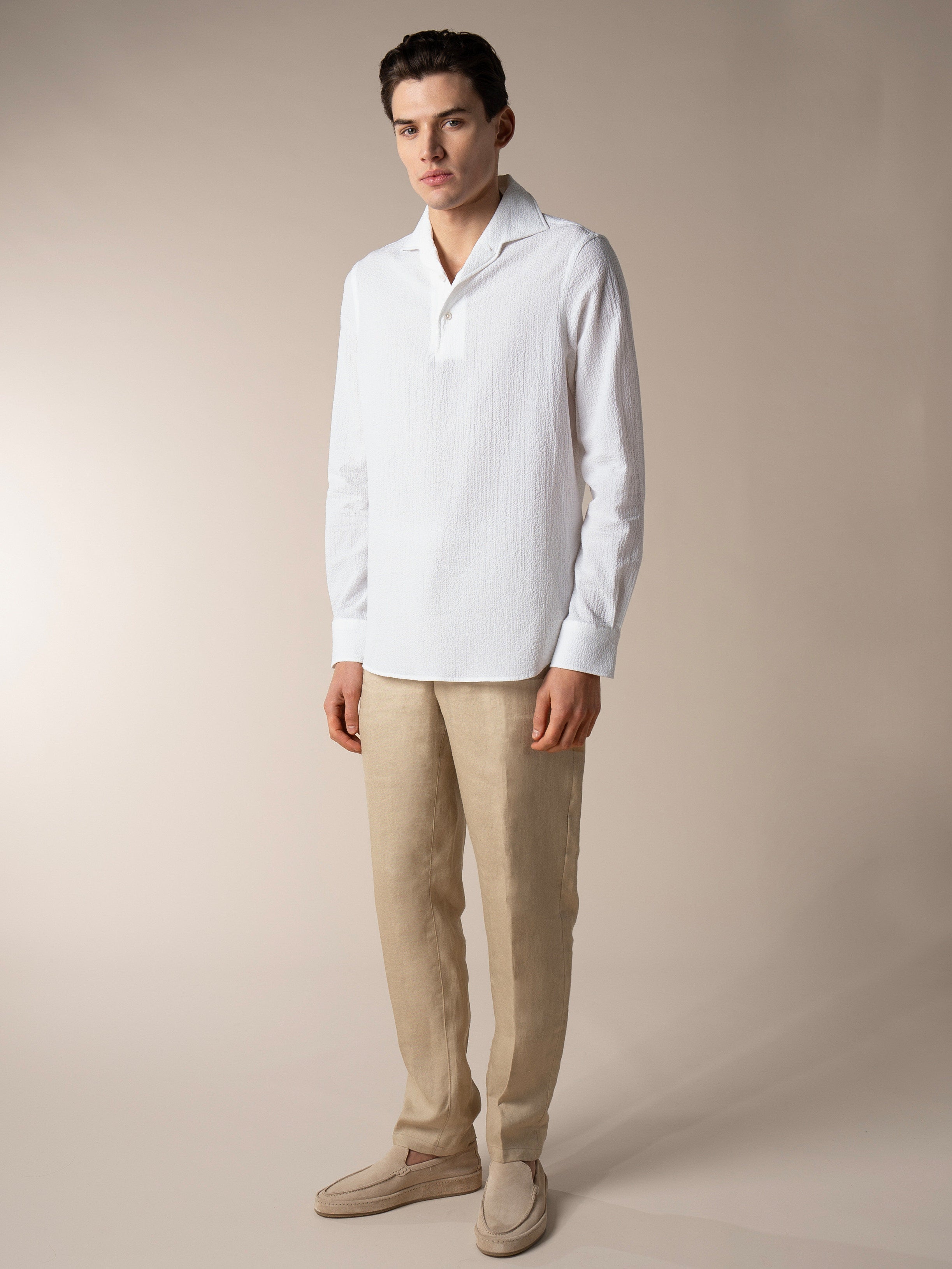 White Seersucker Pop-over Shirt