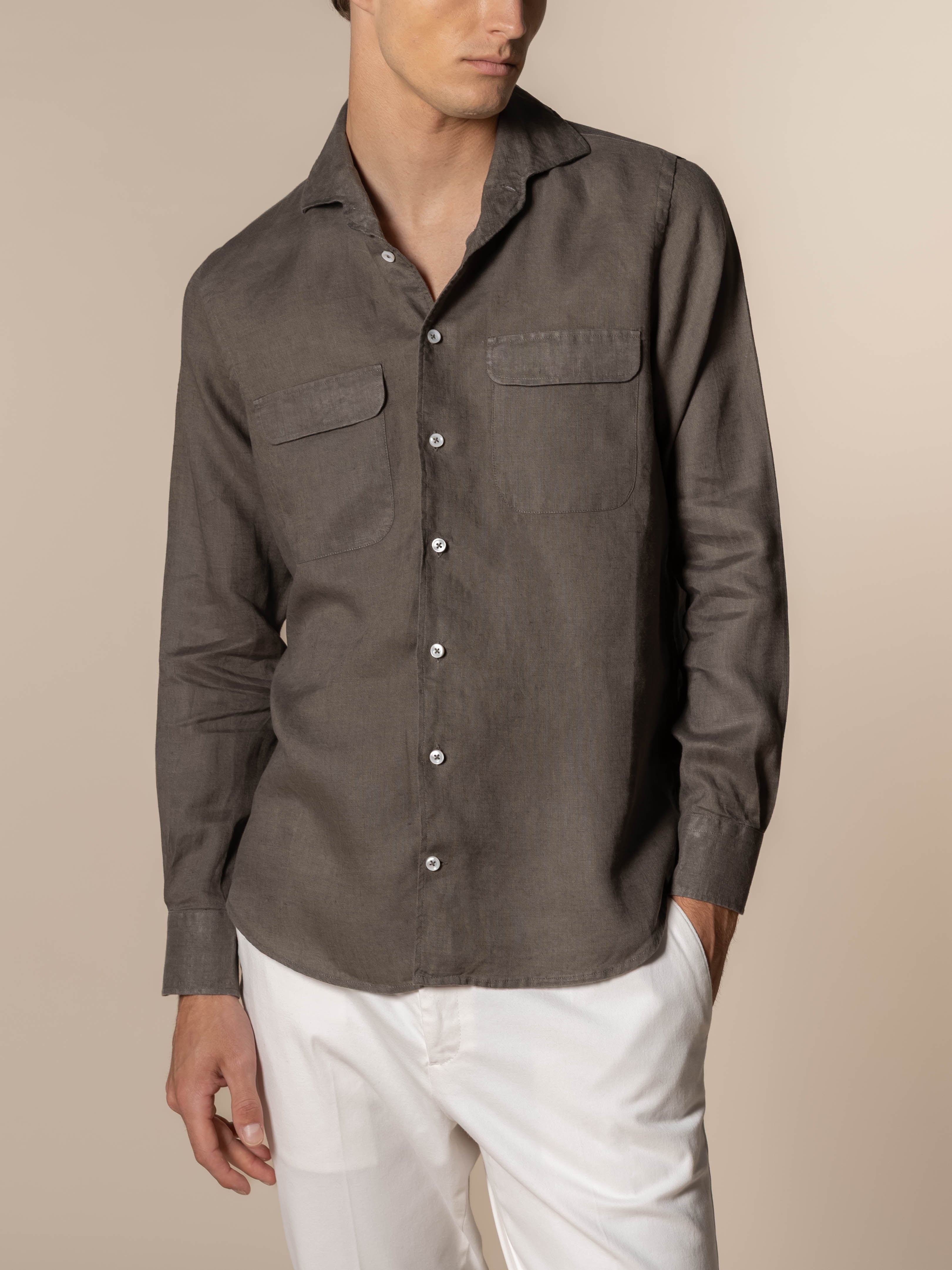 Ash Grey Linen Pocket Shirt