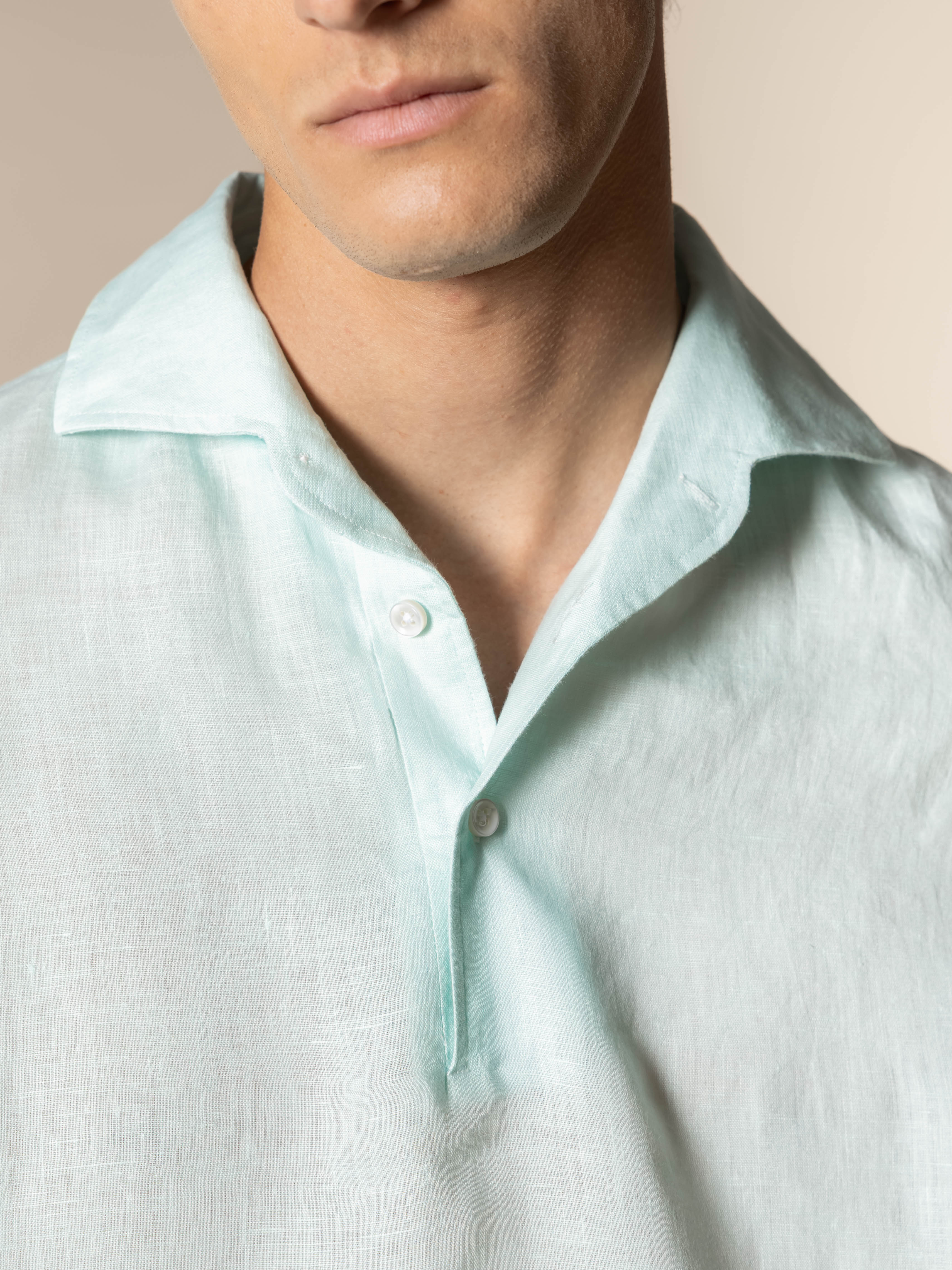 Light Aqua Linen Pop-over Shirt