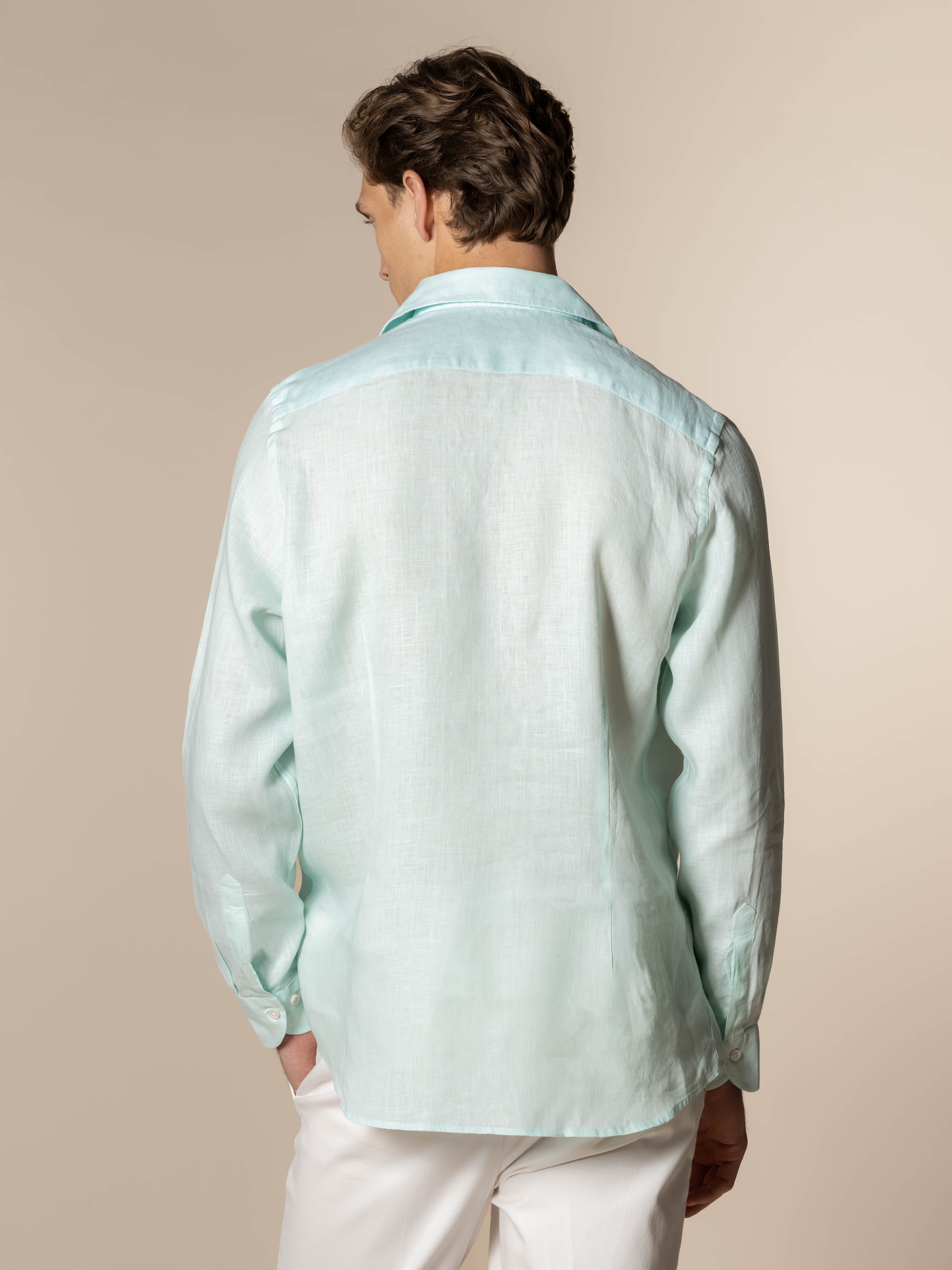 Light Aqua Linen Pop-over Shirt