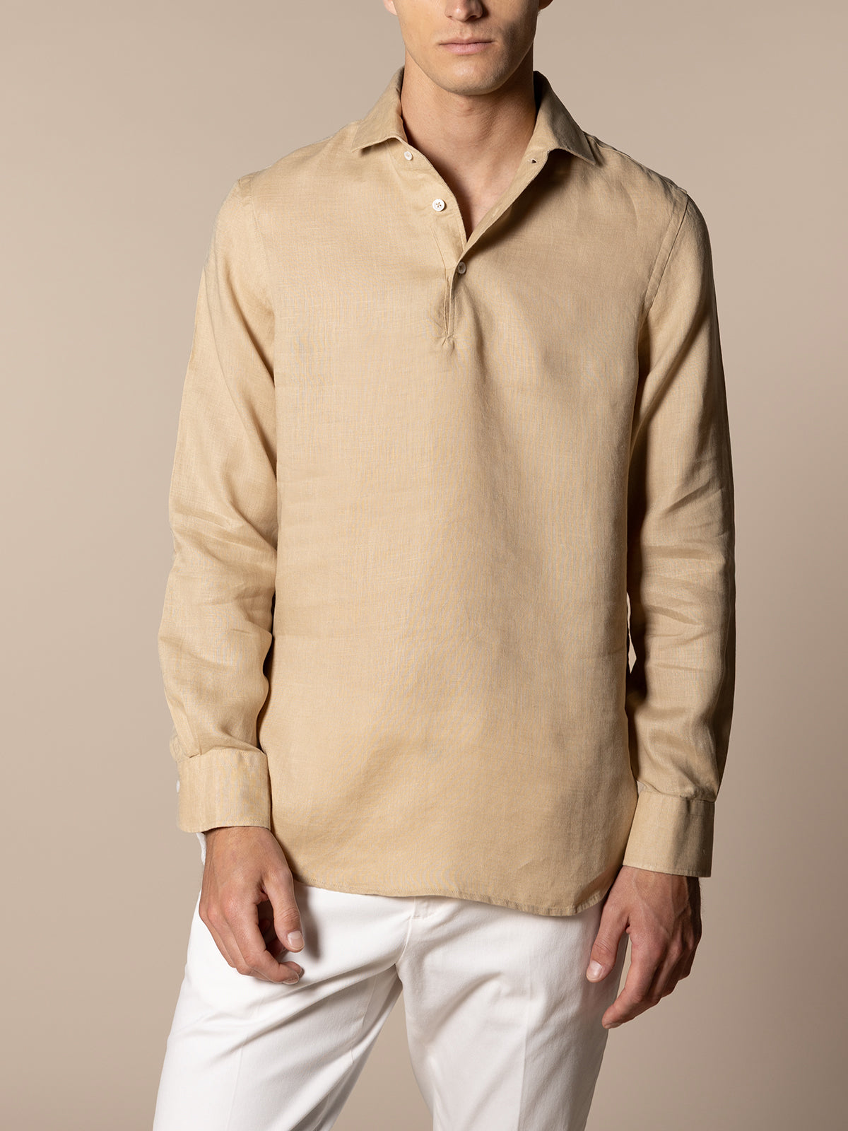 Nut Linen Pop-over Shirt