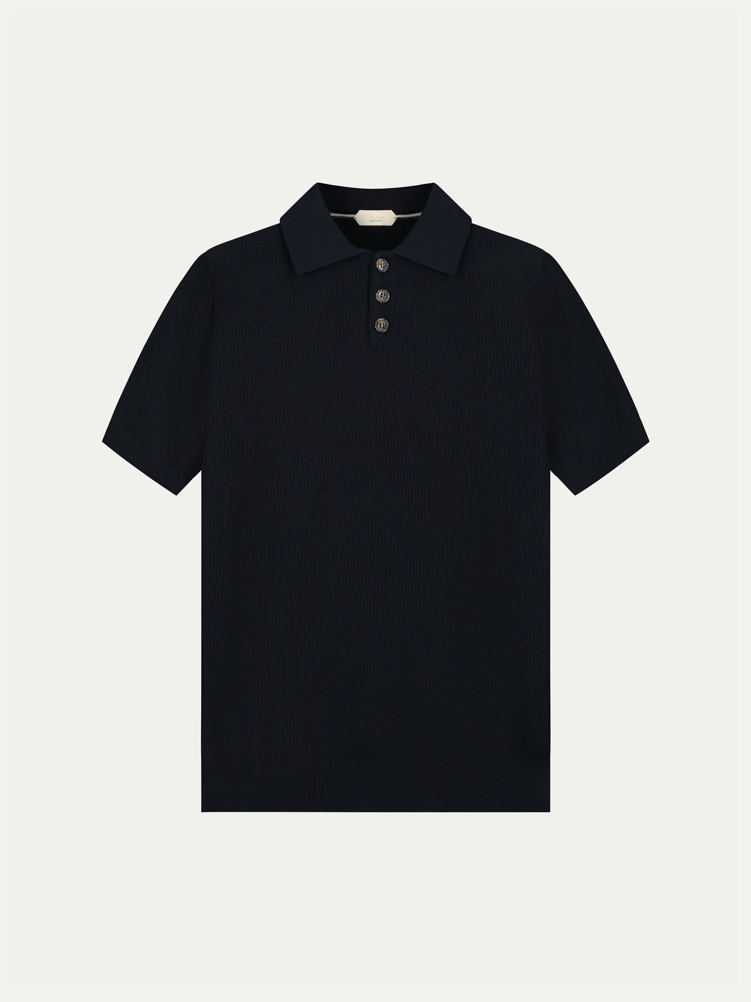 Shortsleeve Ribbed Knitted Polo Navy