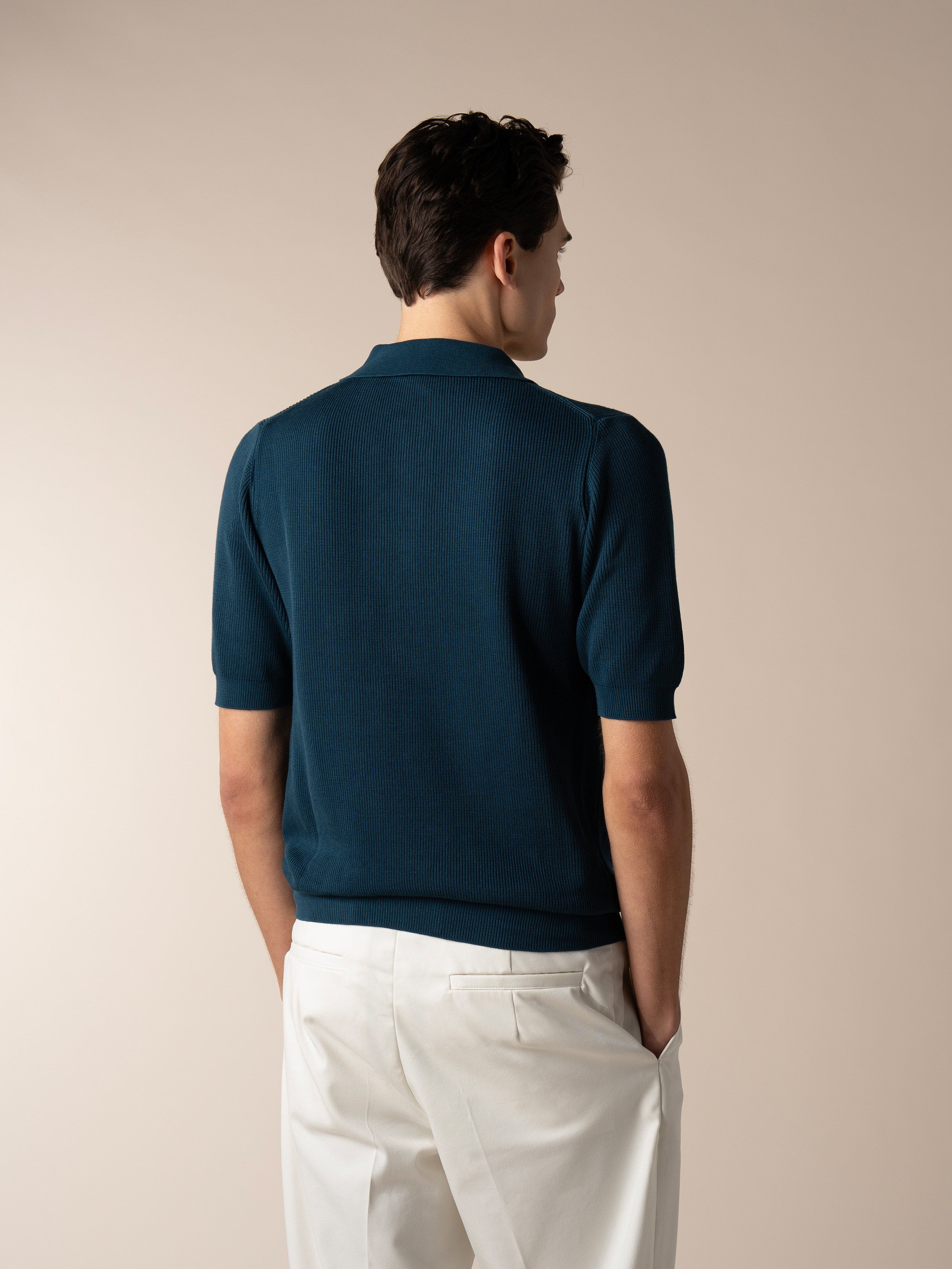 Shortsleeve Ribbed Knitted Polo Sea Green