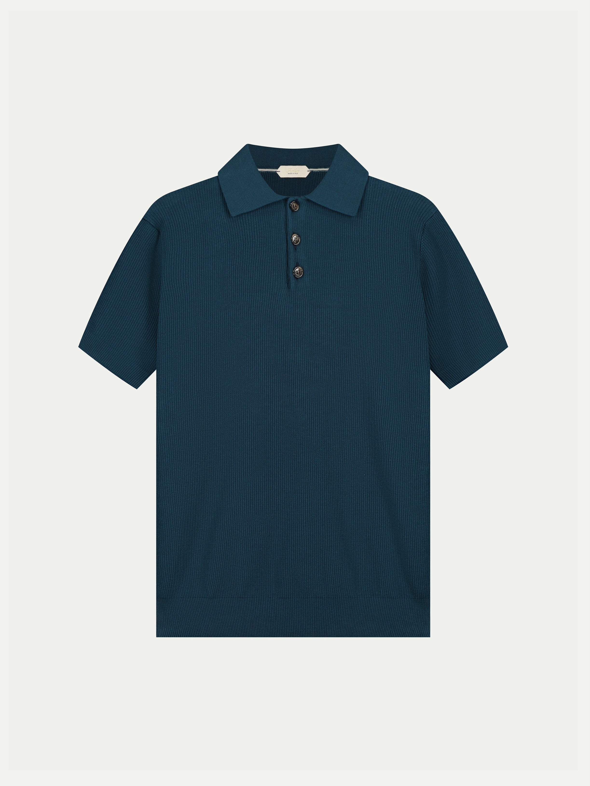 Shortsleeve Ribbed Knitted Polo Sea Green