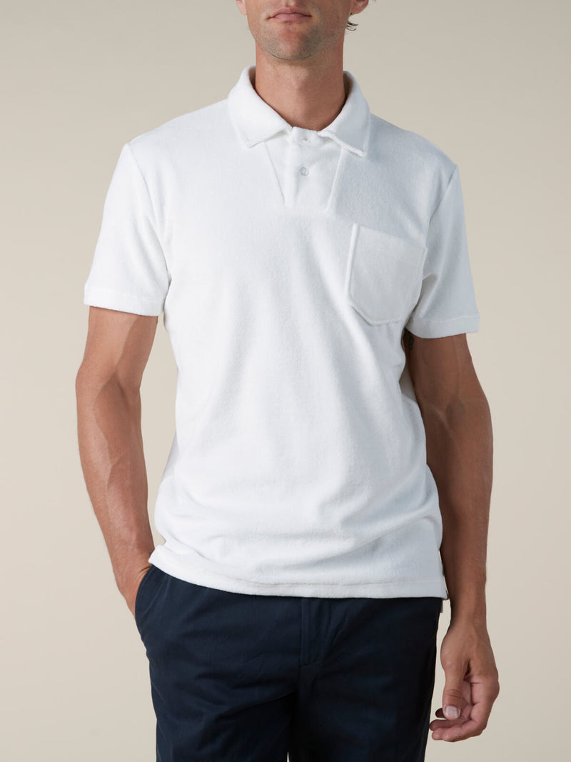 White Terry Towelling Polo Shirt