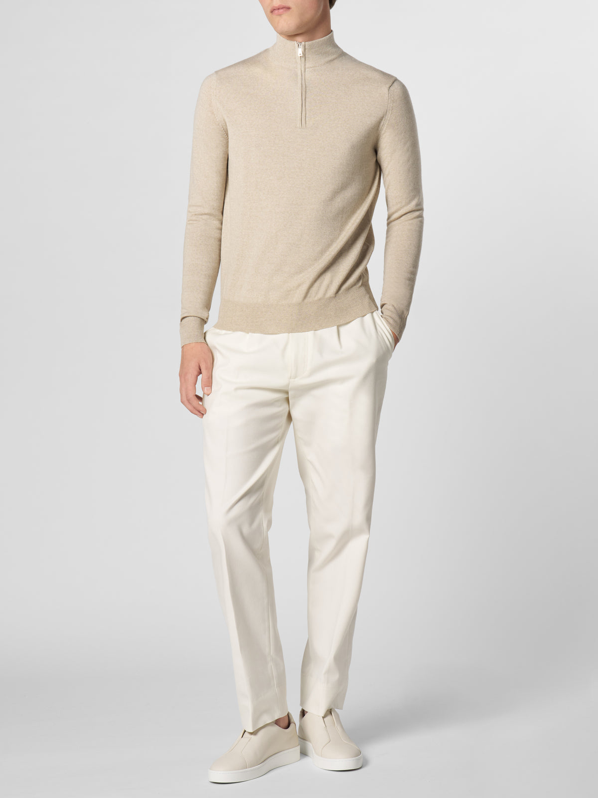 Extrafine Merino Zipper Sweater Light Beige