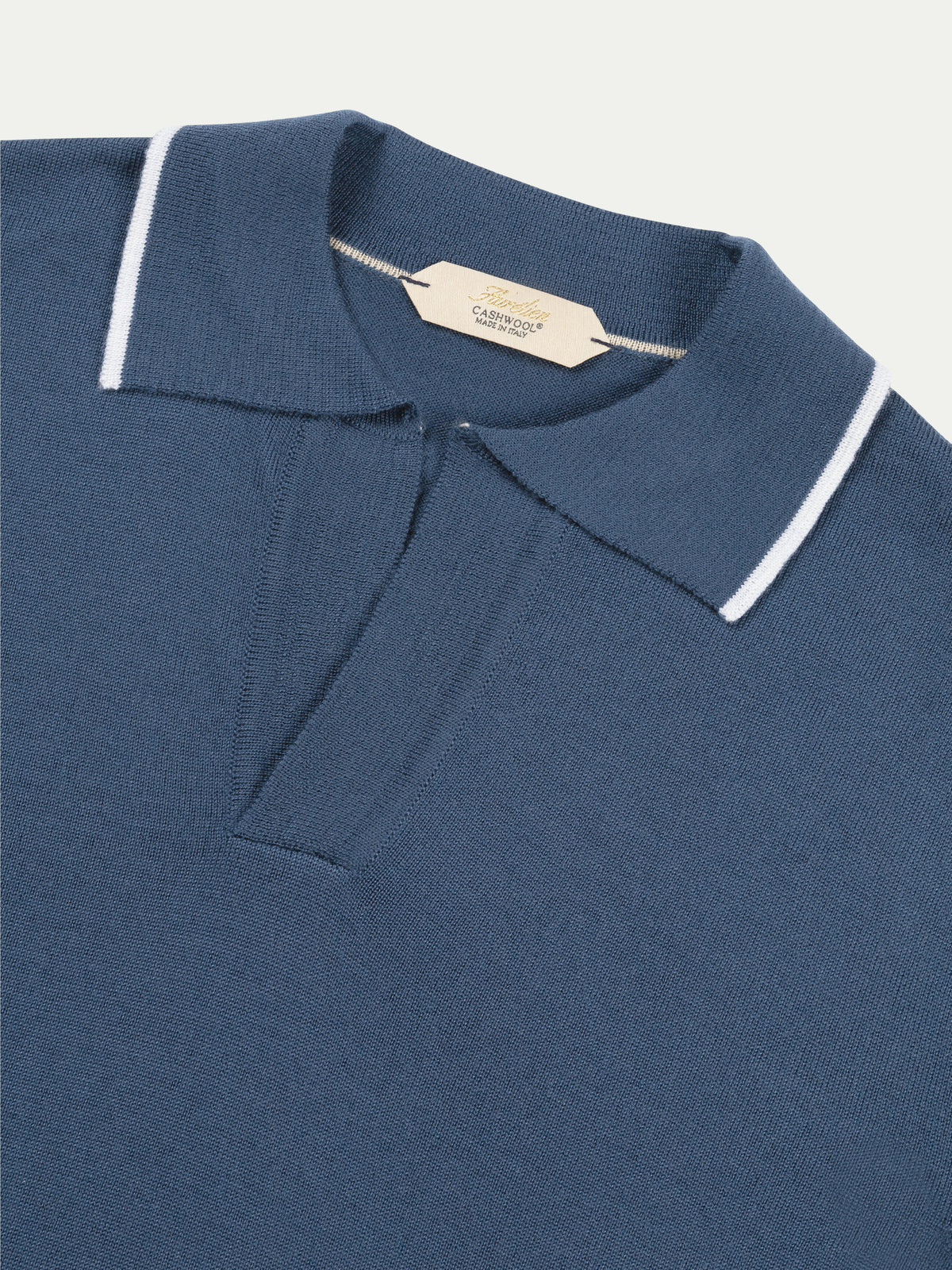 Sargasso Blue Shortsleeve Buttonless Polo White Trim