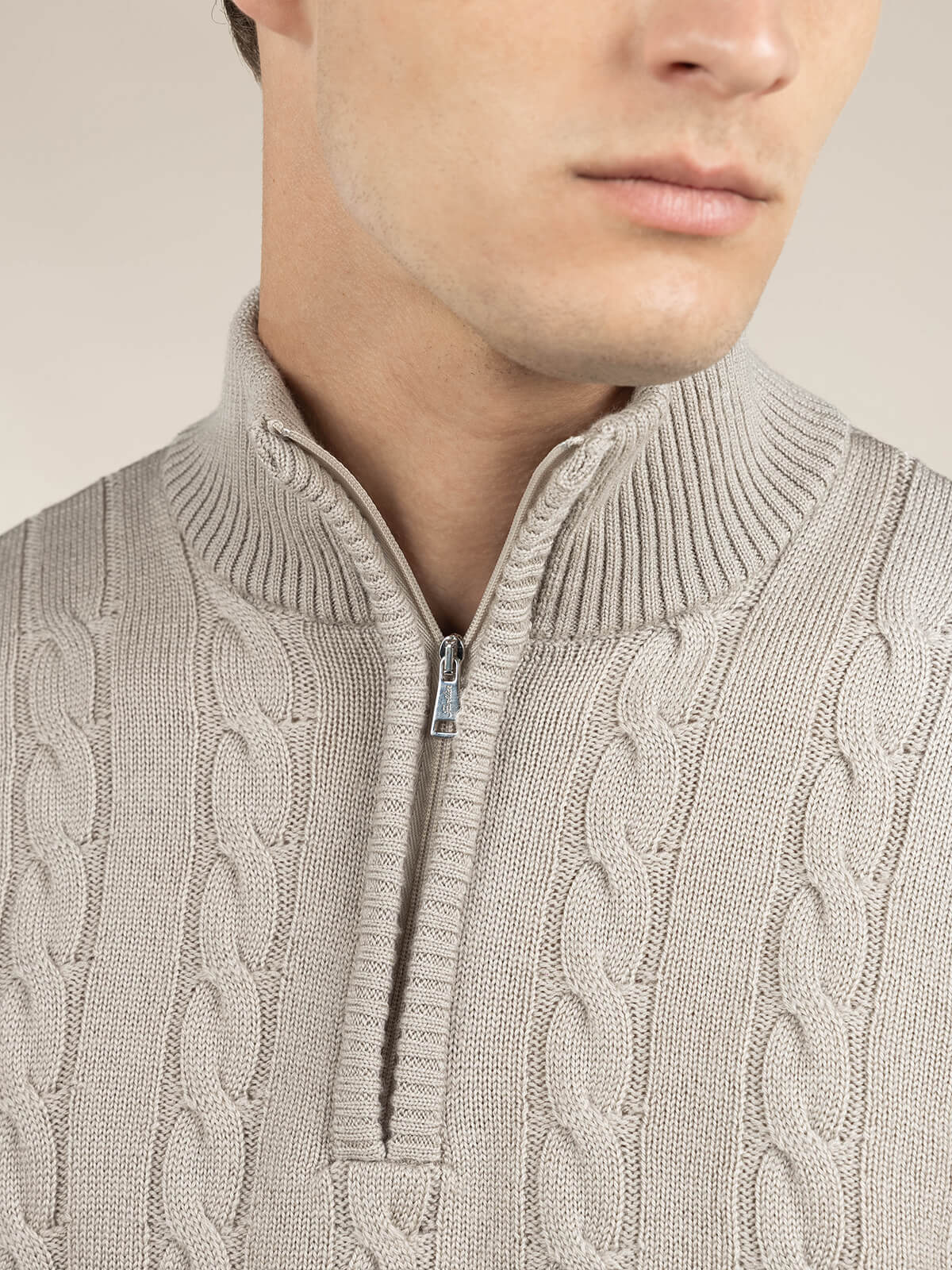 Zipper Cable Sweater Greige