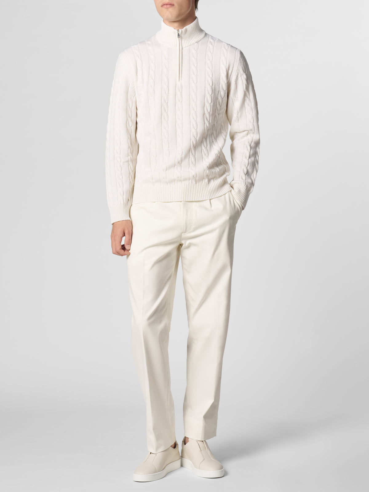 Zipper Cable Sweater Ivory