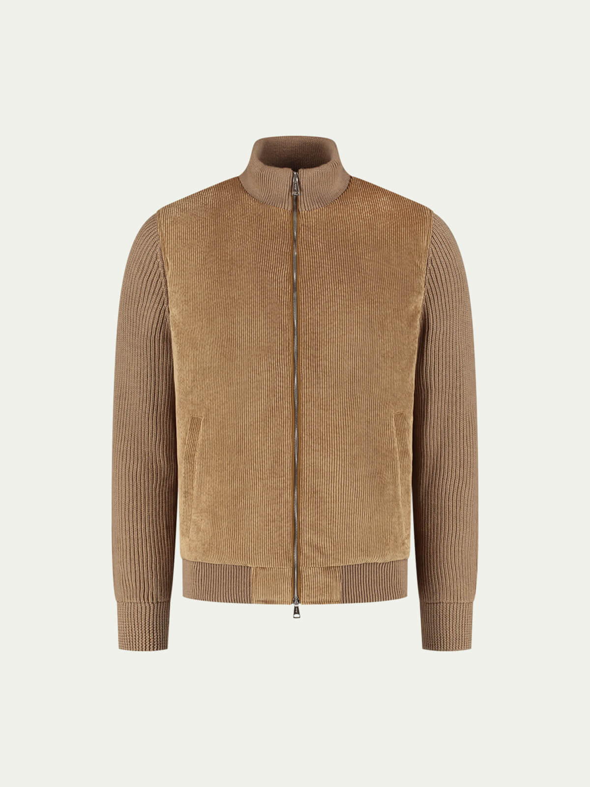 Beige Corduroy Bomber Jacket