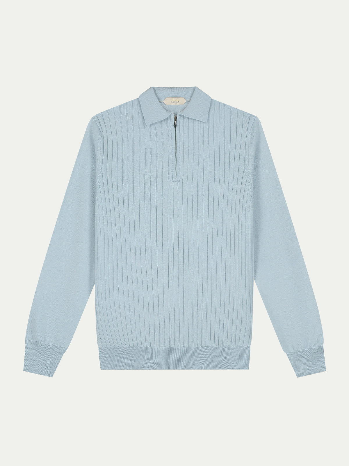 Ribbed Zipper Polo Cool Blue