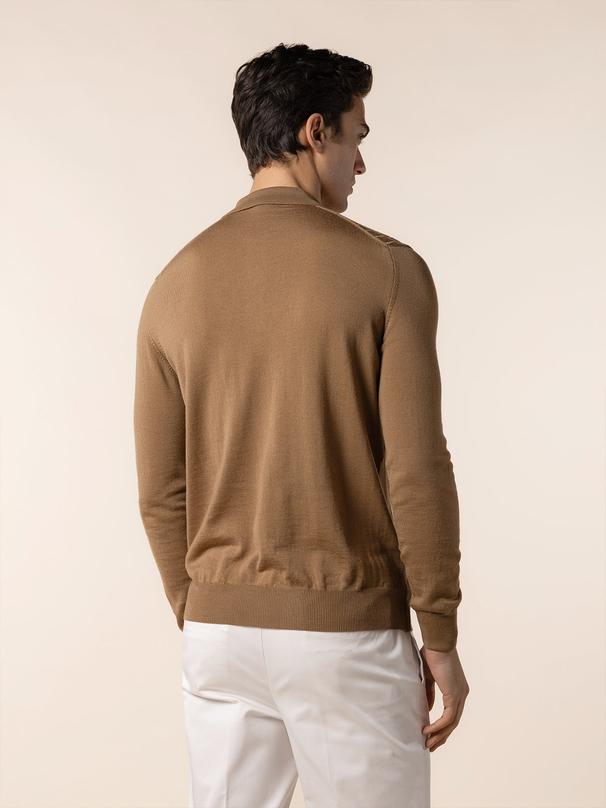 Ribbed Zipper Polo Dark Beige