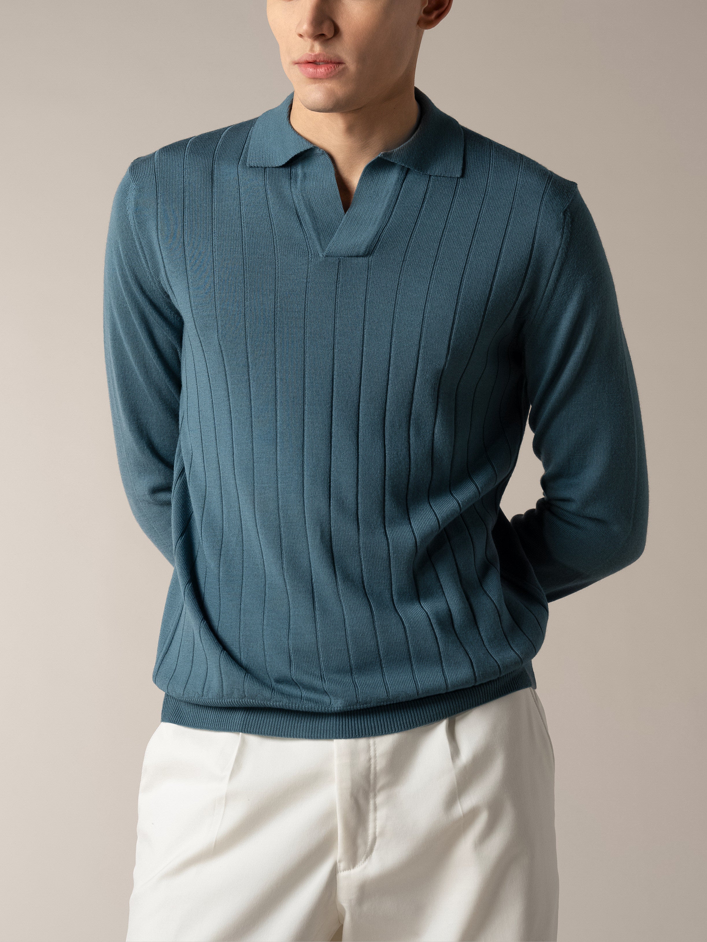 Shortsleeve Buttonless Ribbed Polo Sea Green