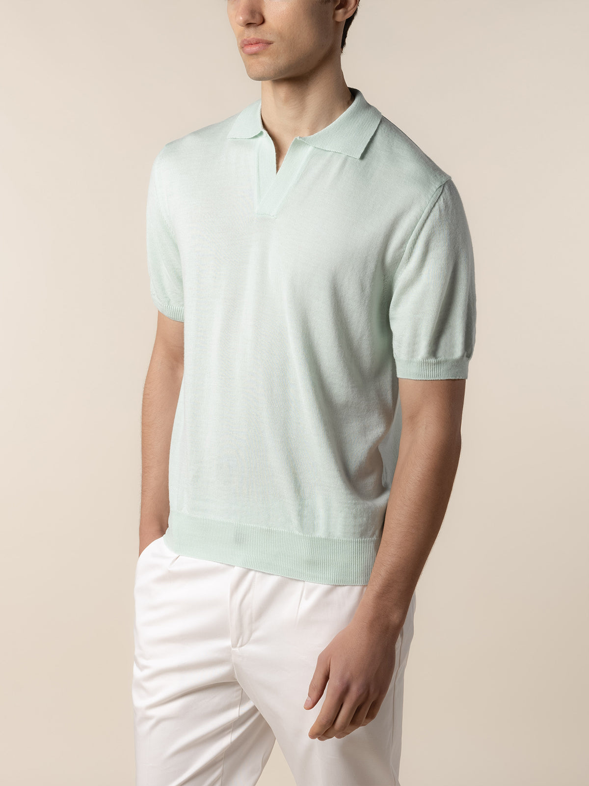 Shortsleeve Buttonless Polo Light Aqua