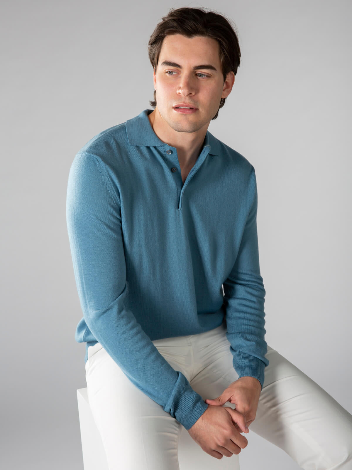 Extrafine Merino Polo Sapphire Blue Blue