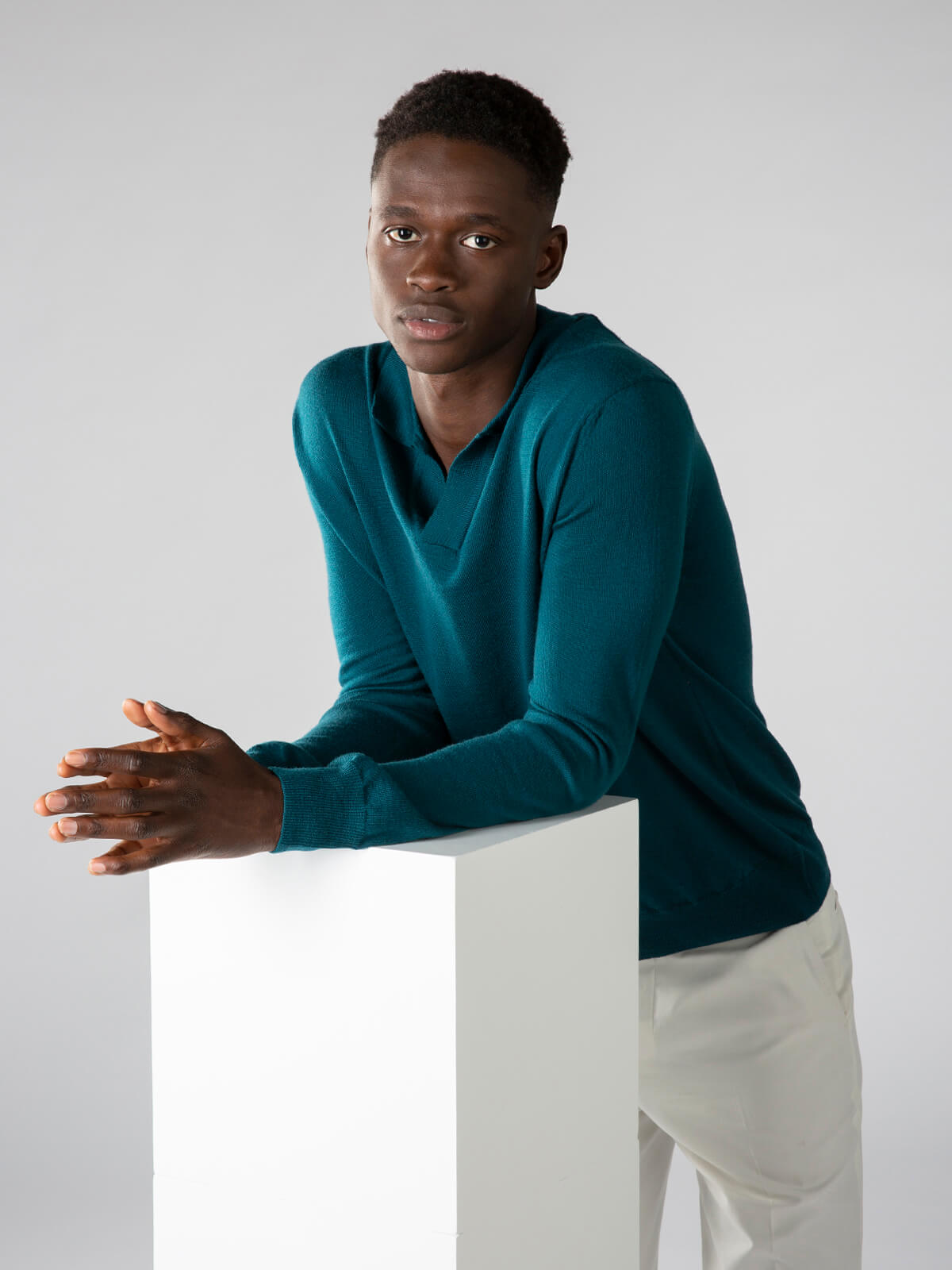 Extrafine Merino Buttonless Polo Dark Green