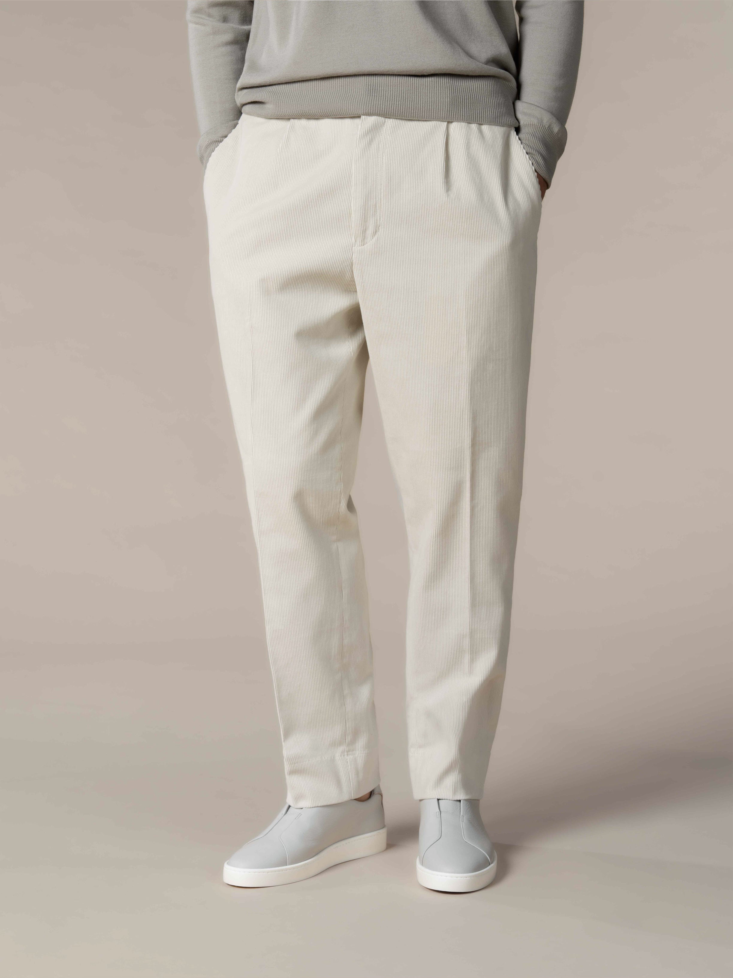 Ivory Pleated Corduroy Trousers