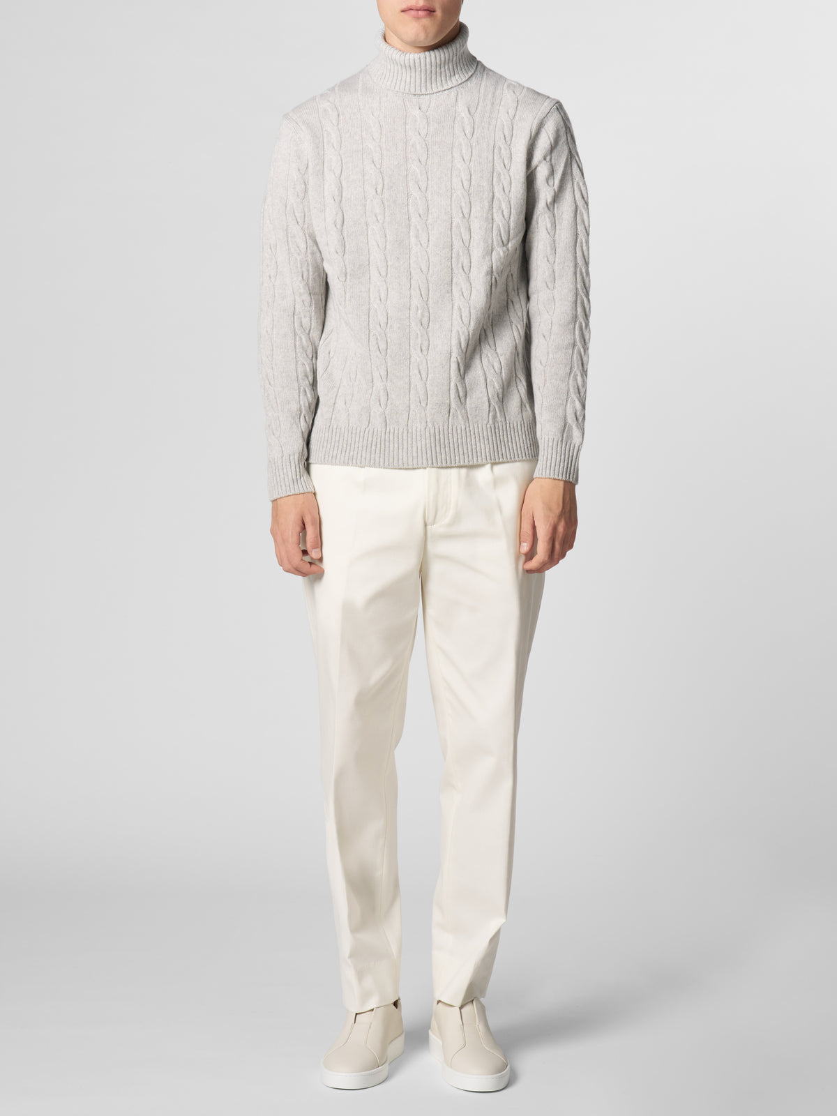 Dolcevita Cable Knit Sweater Light Grey