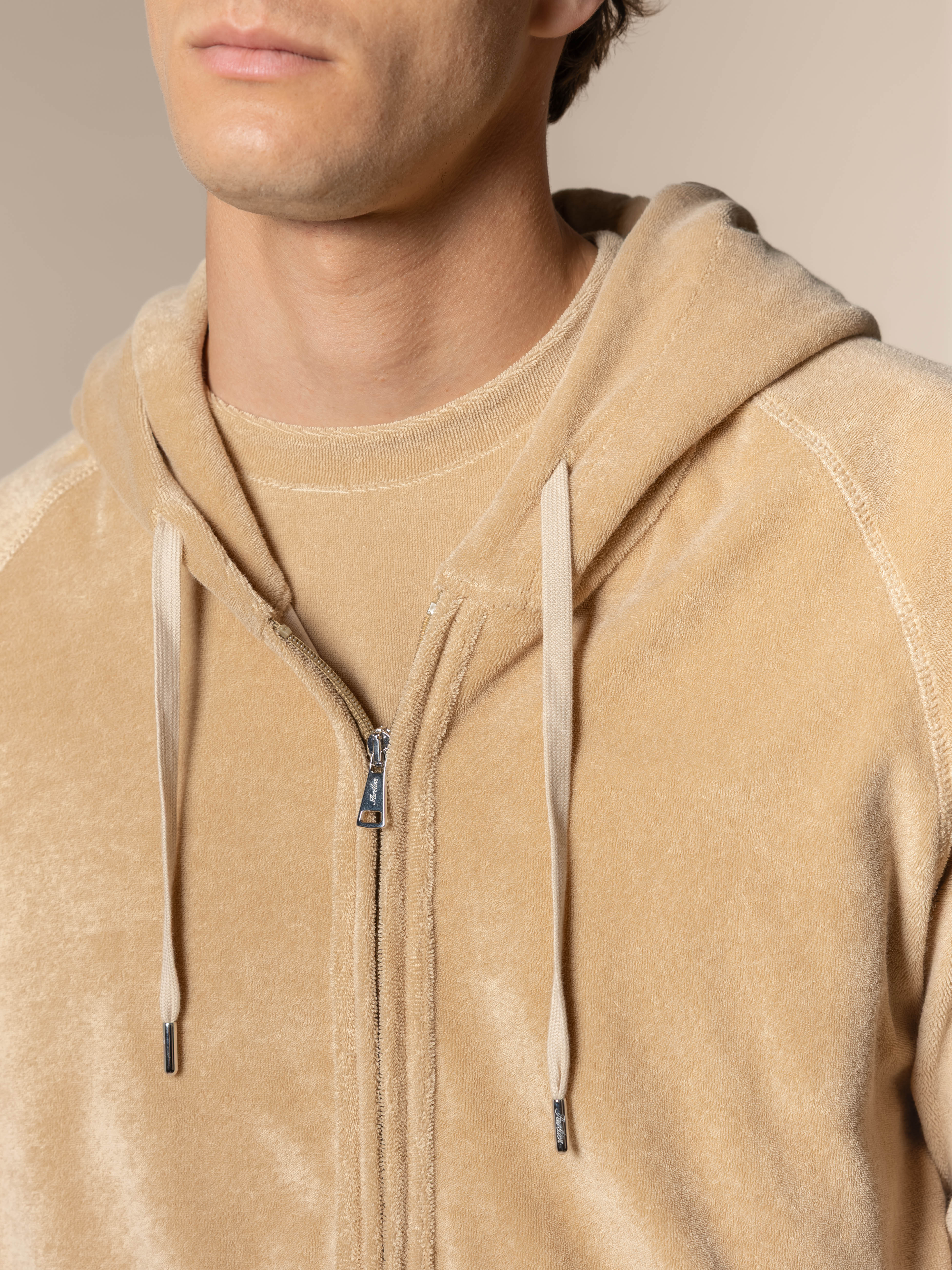 Beige Terry Towelling Zipper Vest