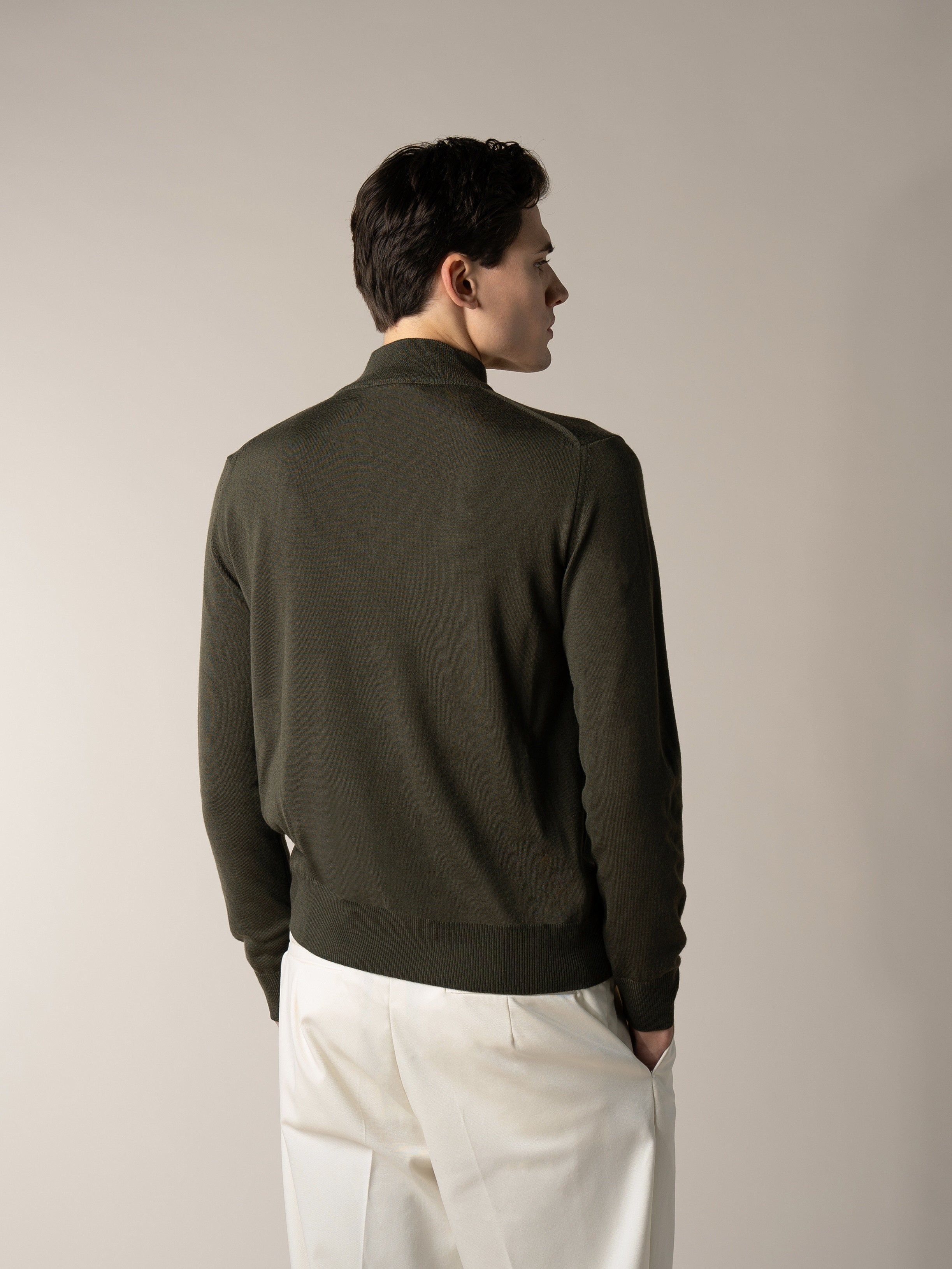 Extrafine Merino Zipper Sweater Olive