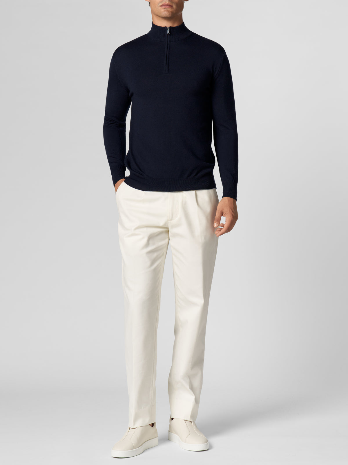 Extrafine Merino Zipper Sweater Navy