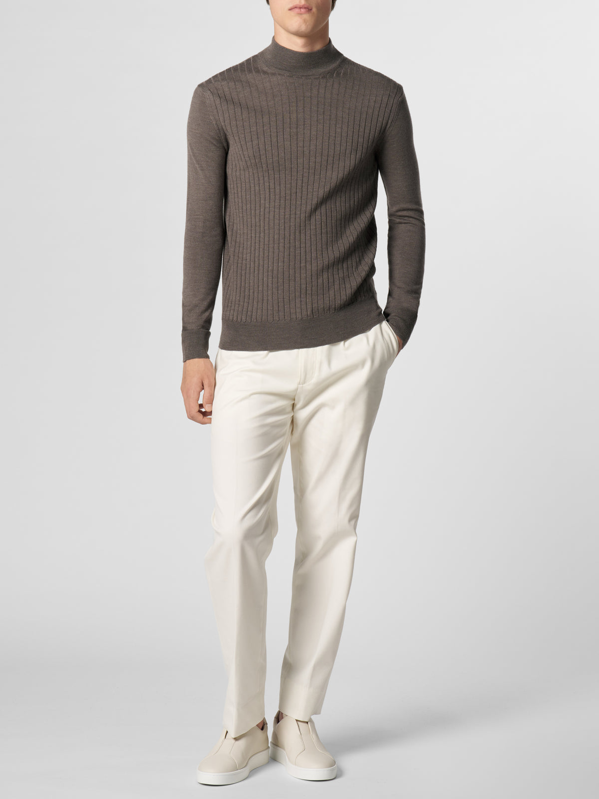 Extrafine Merino Ribbed Mockneck Ash Grey