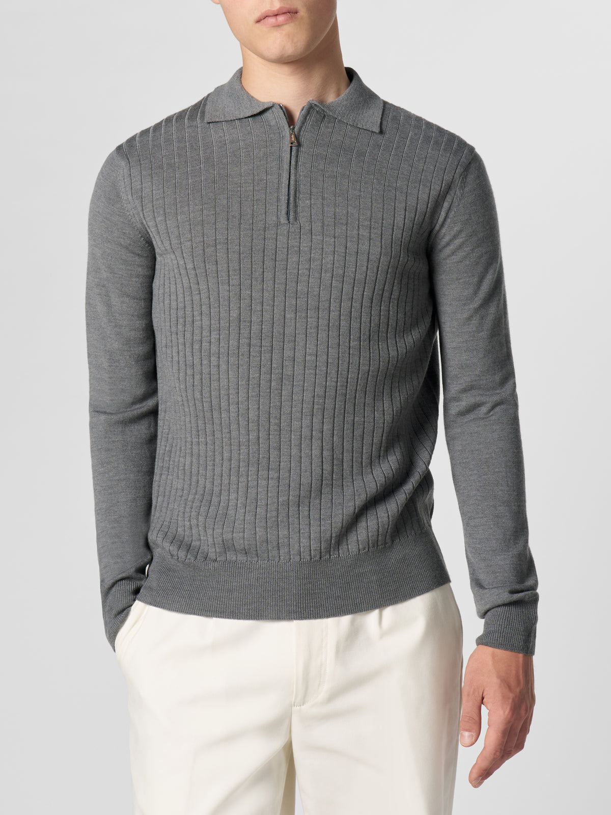 Ribbed Zipper Polo Dark Grey