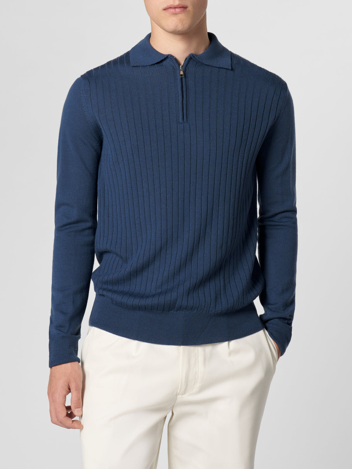 Ribbed Zipper Polo Sargasso Blue