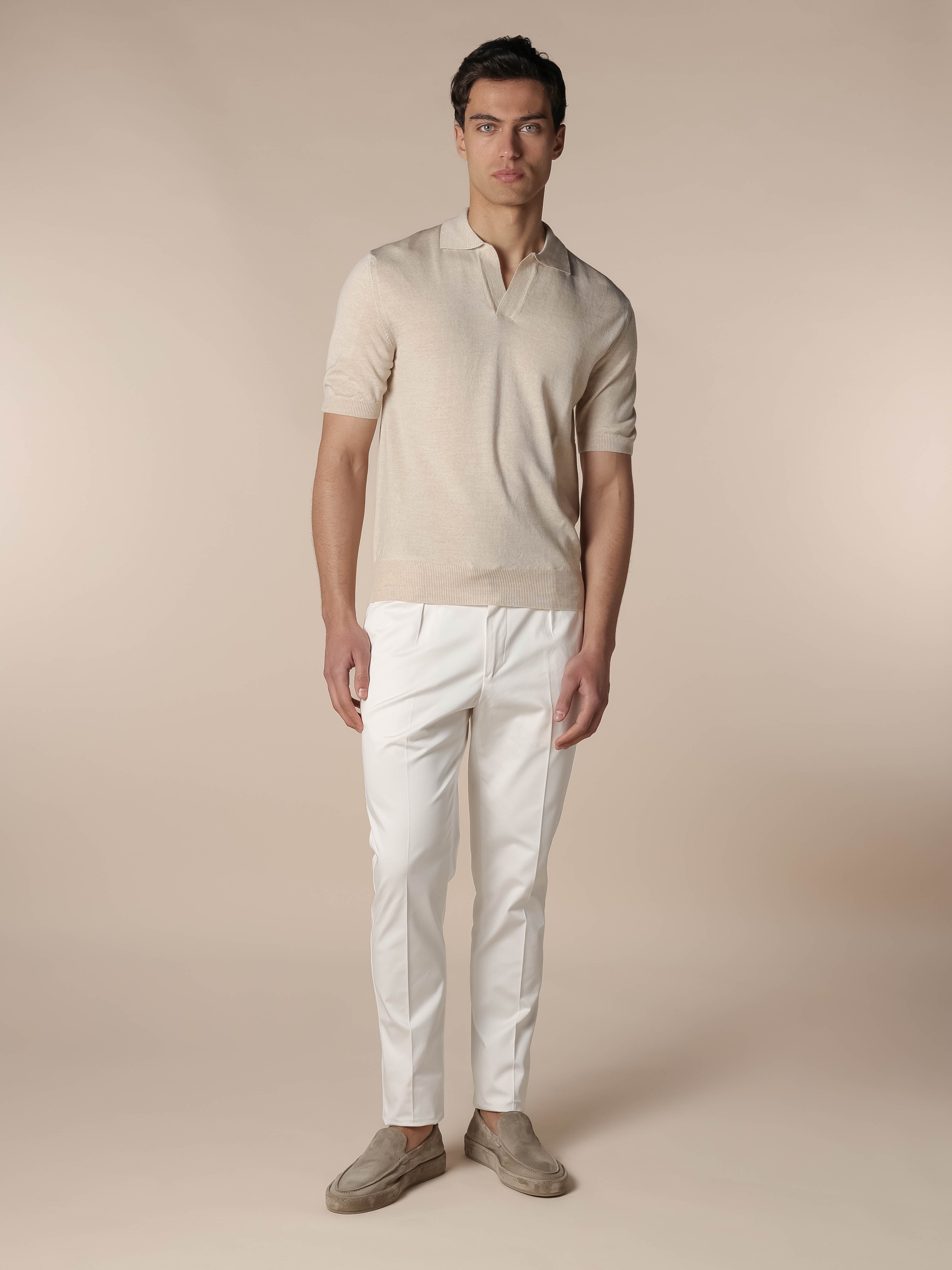 Shortsleeve Buttonless Polo Light Beige