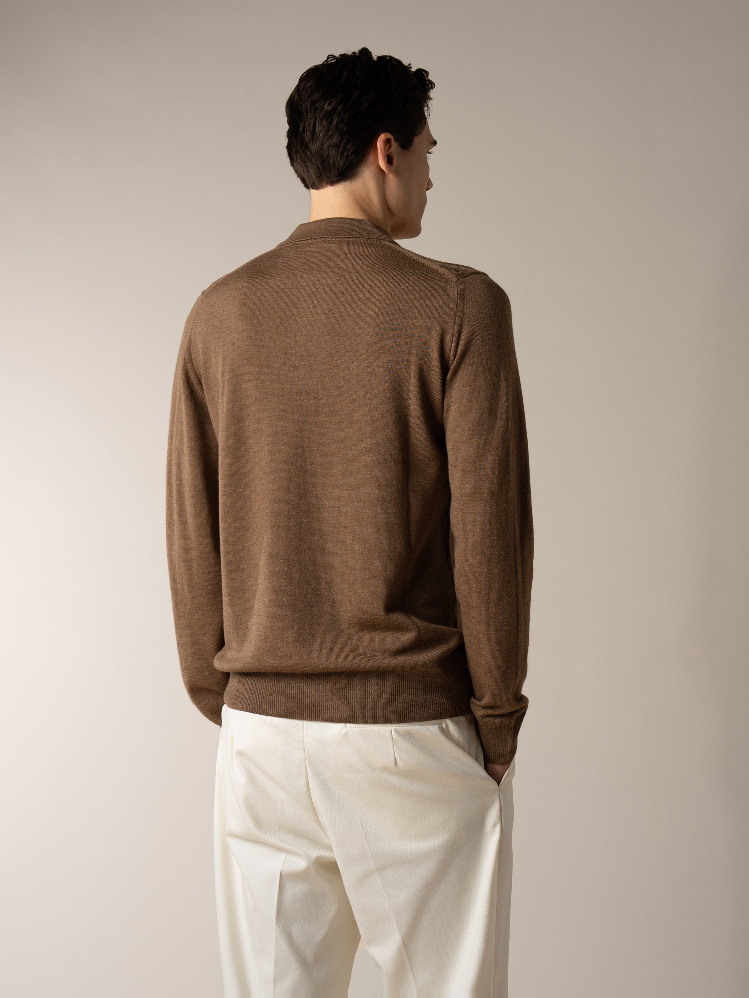 Brown Zipper Polo Basket Weave