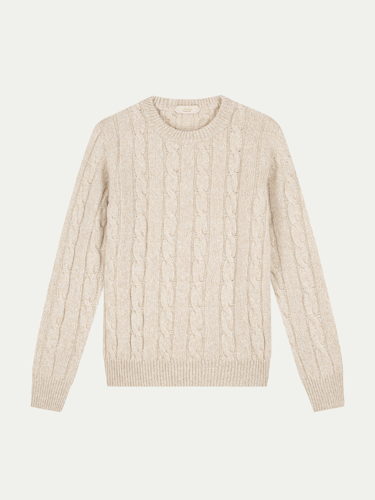 Beige Mouline Cable Knit Crewneck