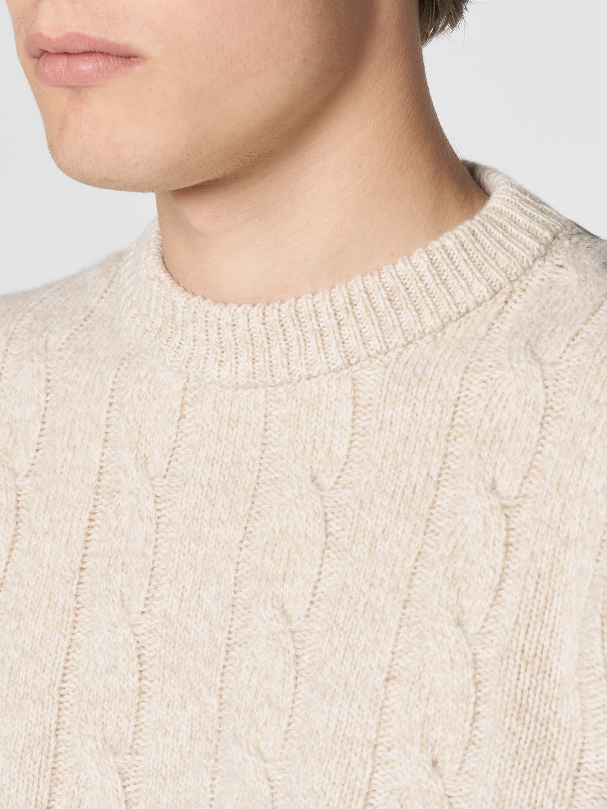 Beige Mouline Cable Knit Crewneck