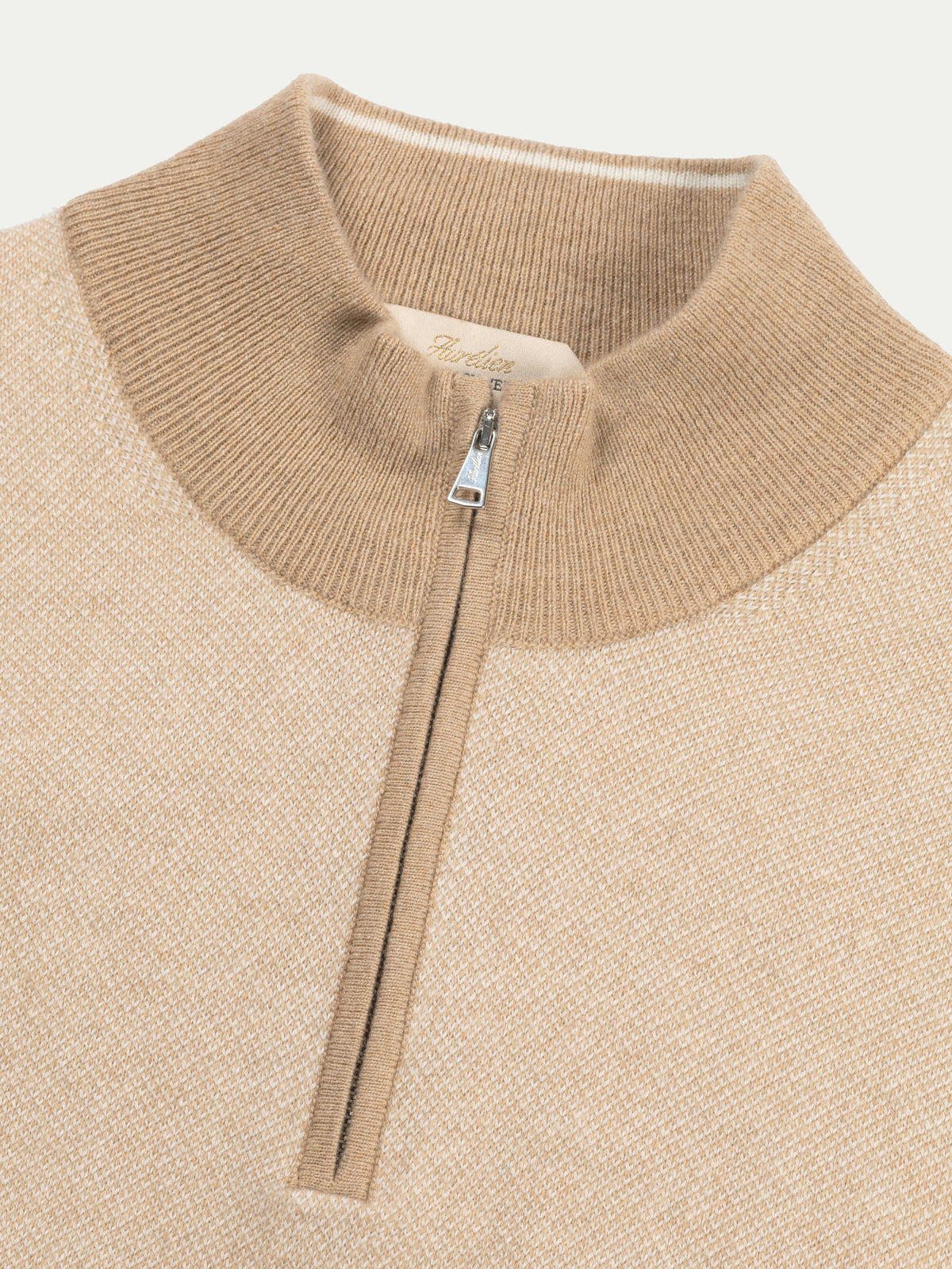 Beige Jaquard Zipper Sweater