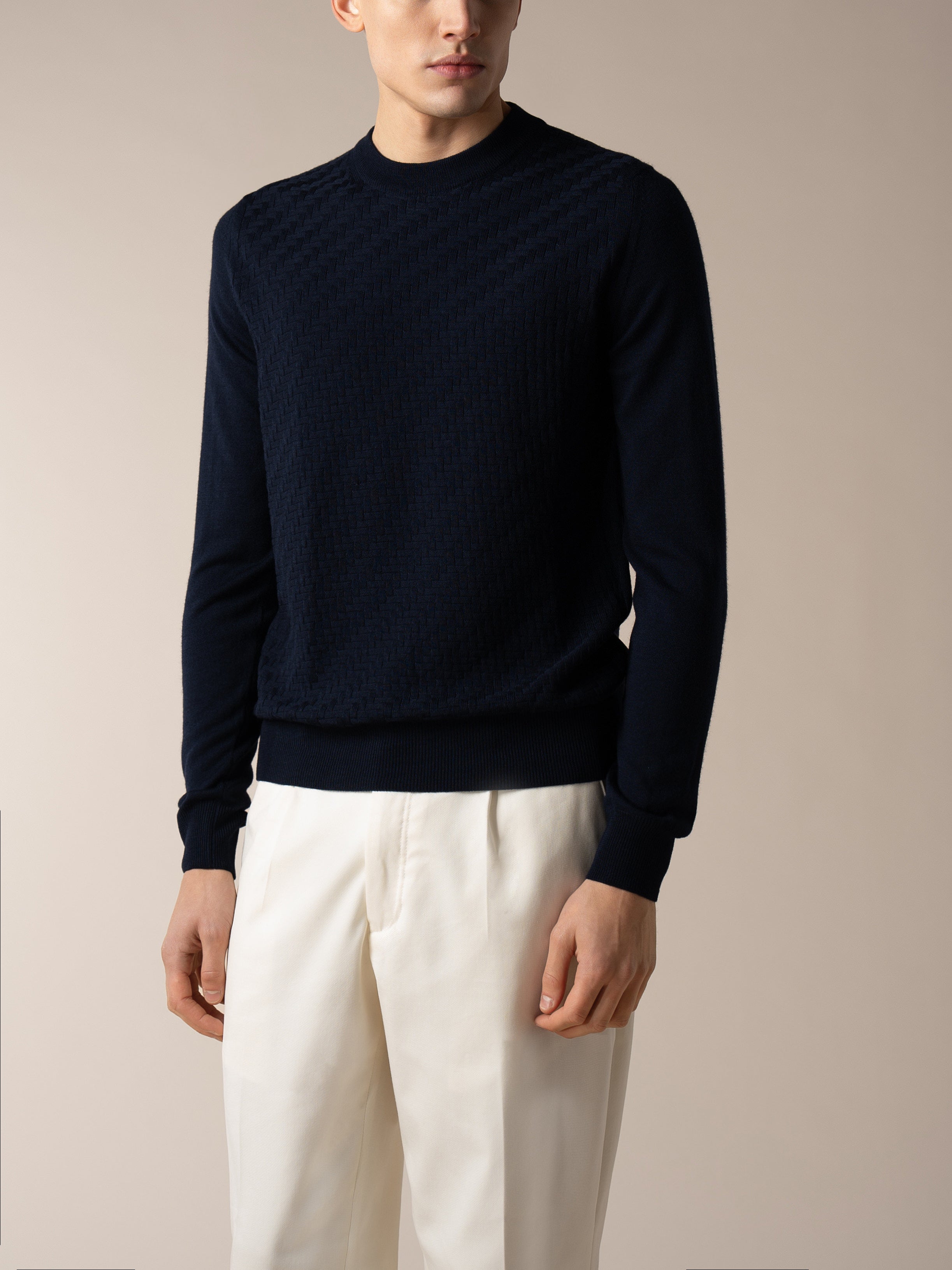 Navy City Crew Basket Weave