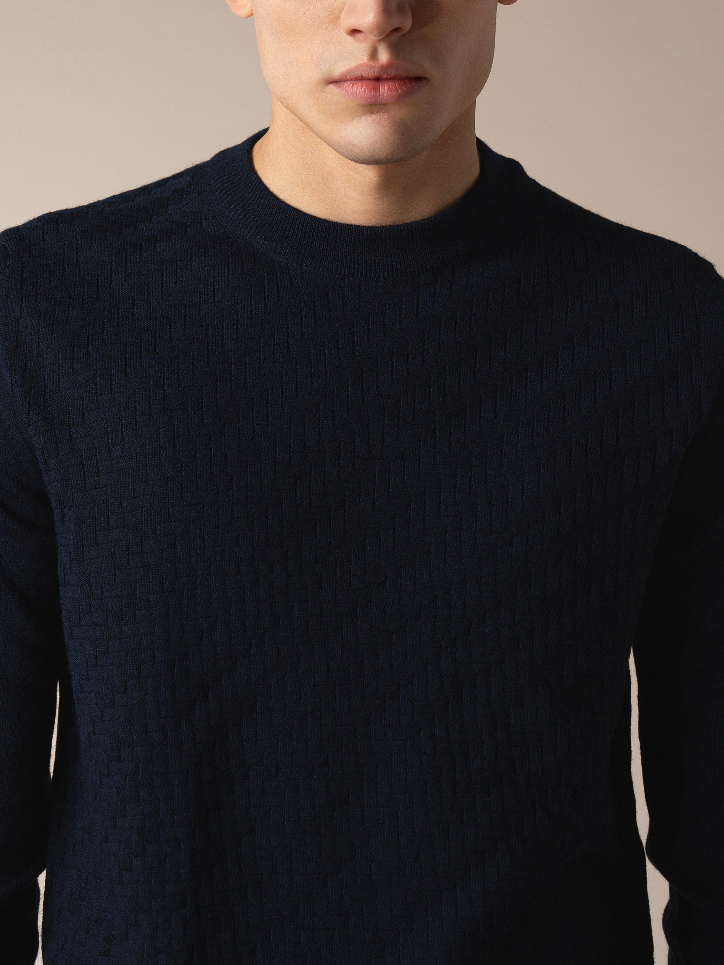 Navy City Crew Basket Weave