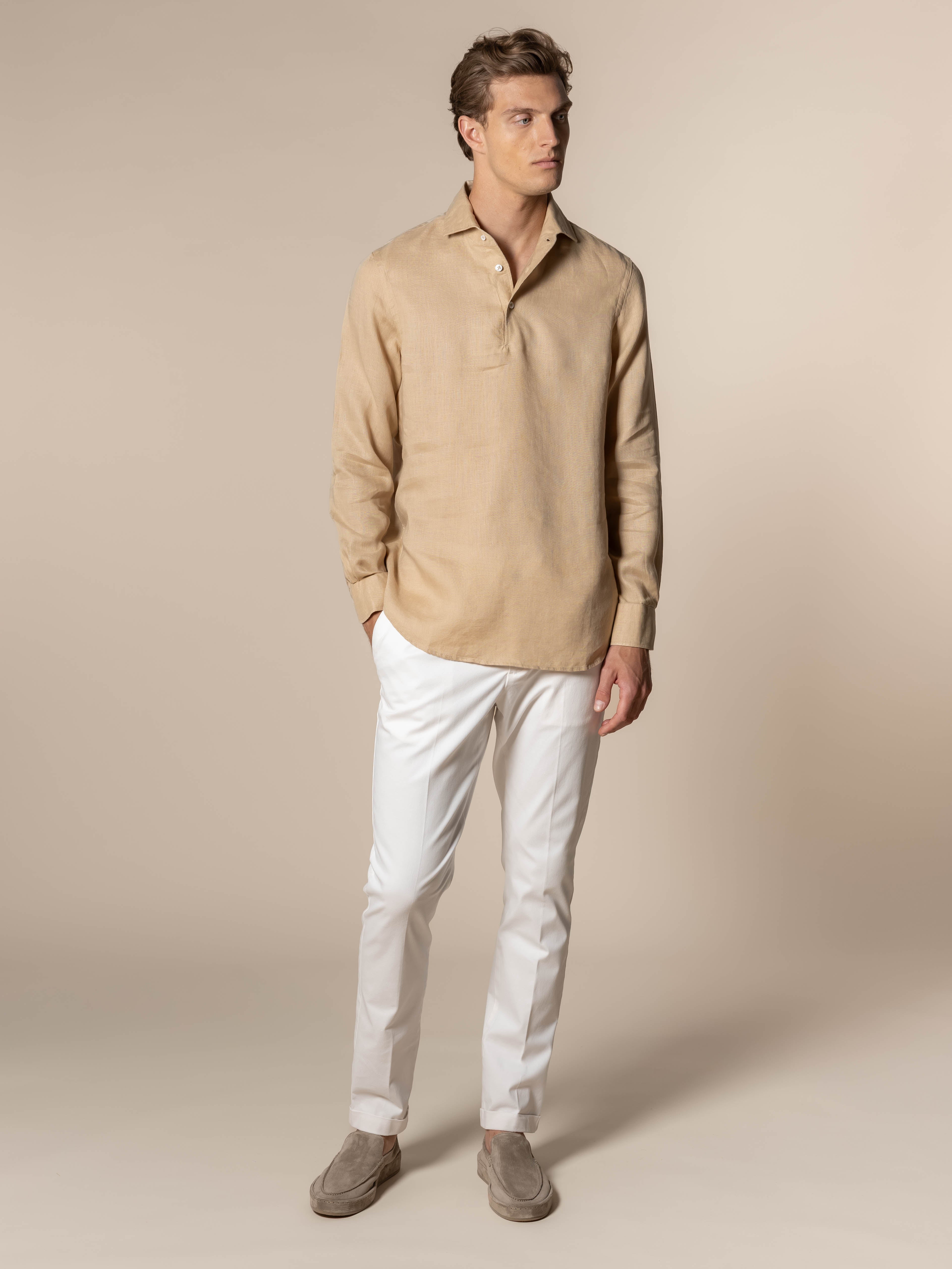 Nut Linen Pop-over Shirt
