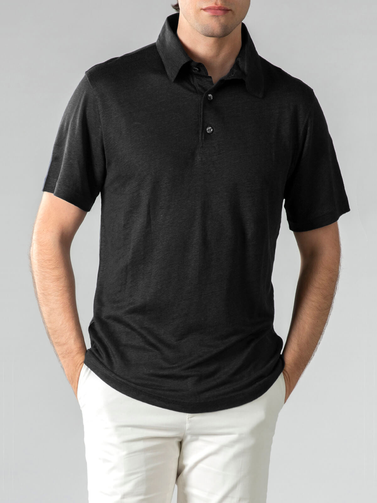 Black Linen Polo Shirt