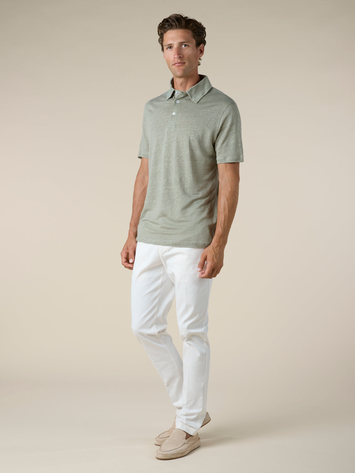 Pistache Linen Polo Shirt