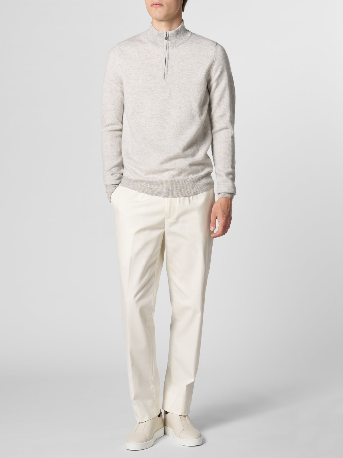 Light Grey Jaquard Zipper Sweater